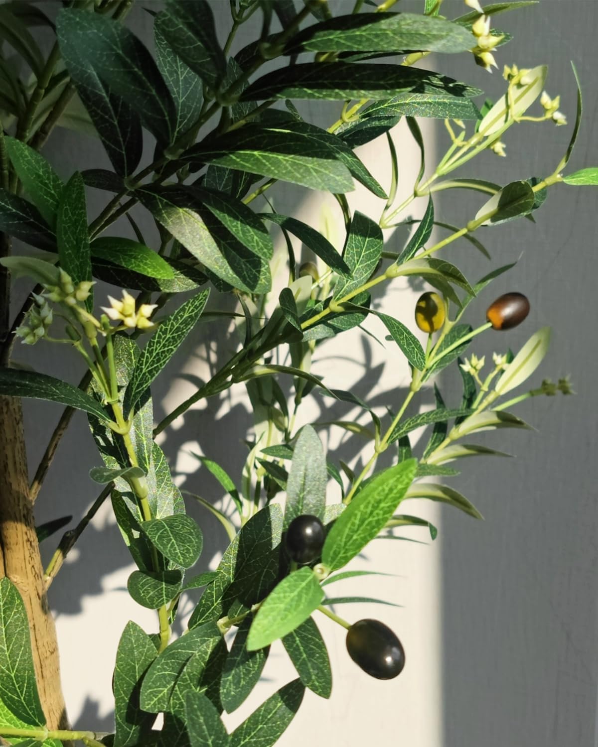 Faux Olive Tree 6FT, Artificial Potted Tree with Planter, Silk Plants Indoor Outdoor, Lifelike Olive Plants with Natural Wood Trunk, Fruits and Buds, Home Office Decor, 1 Pack - Image 9