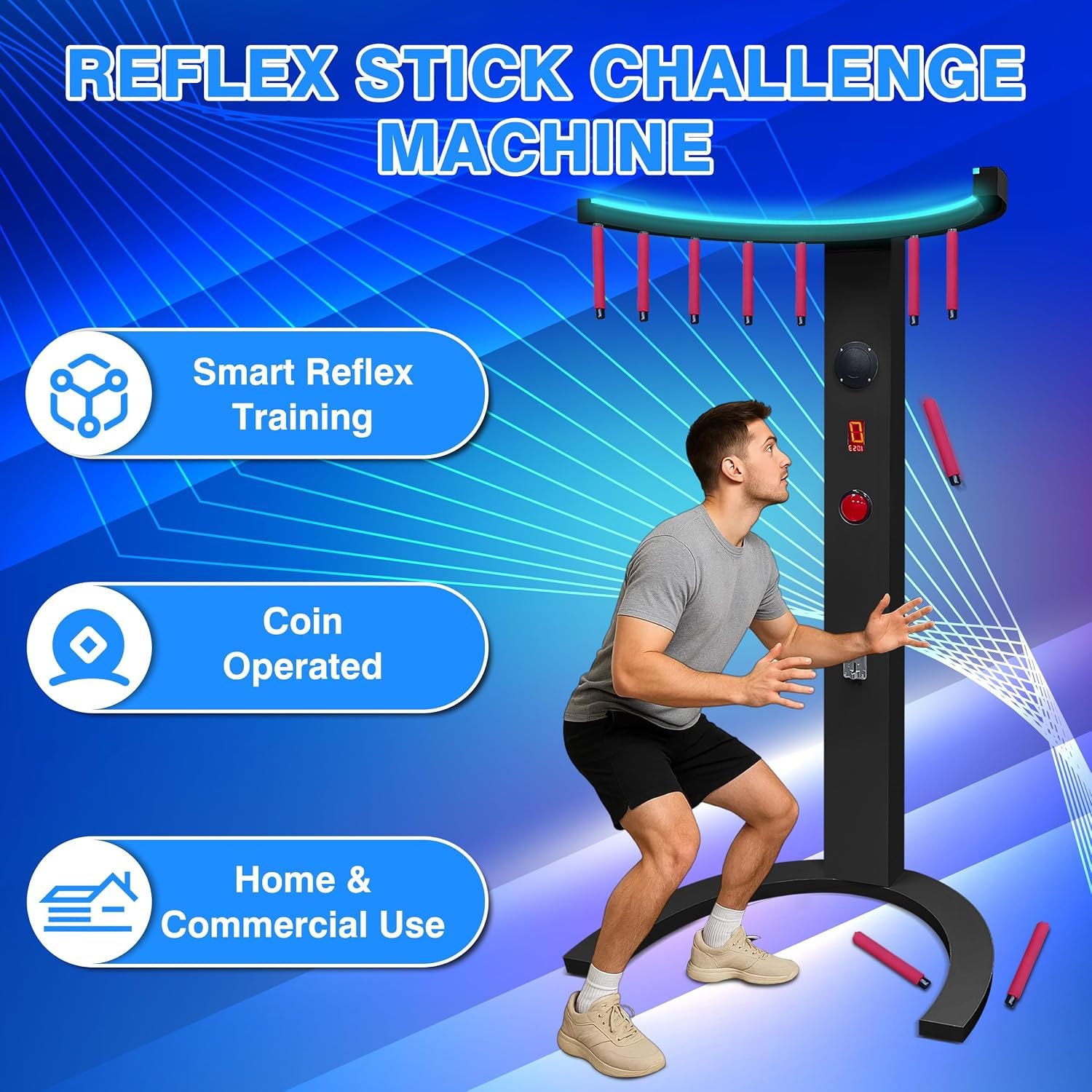 Regulowana prędkość Reflex Stick Challenge Game, trener koordynacji ręka-oko zręcznościowa maszyna zręcznościowa, światło LED i reakcja muzyczna, na wydarzenia, wynajem i rodzinne noce gier