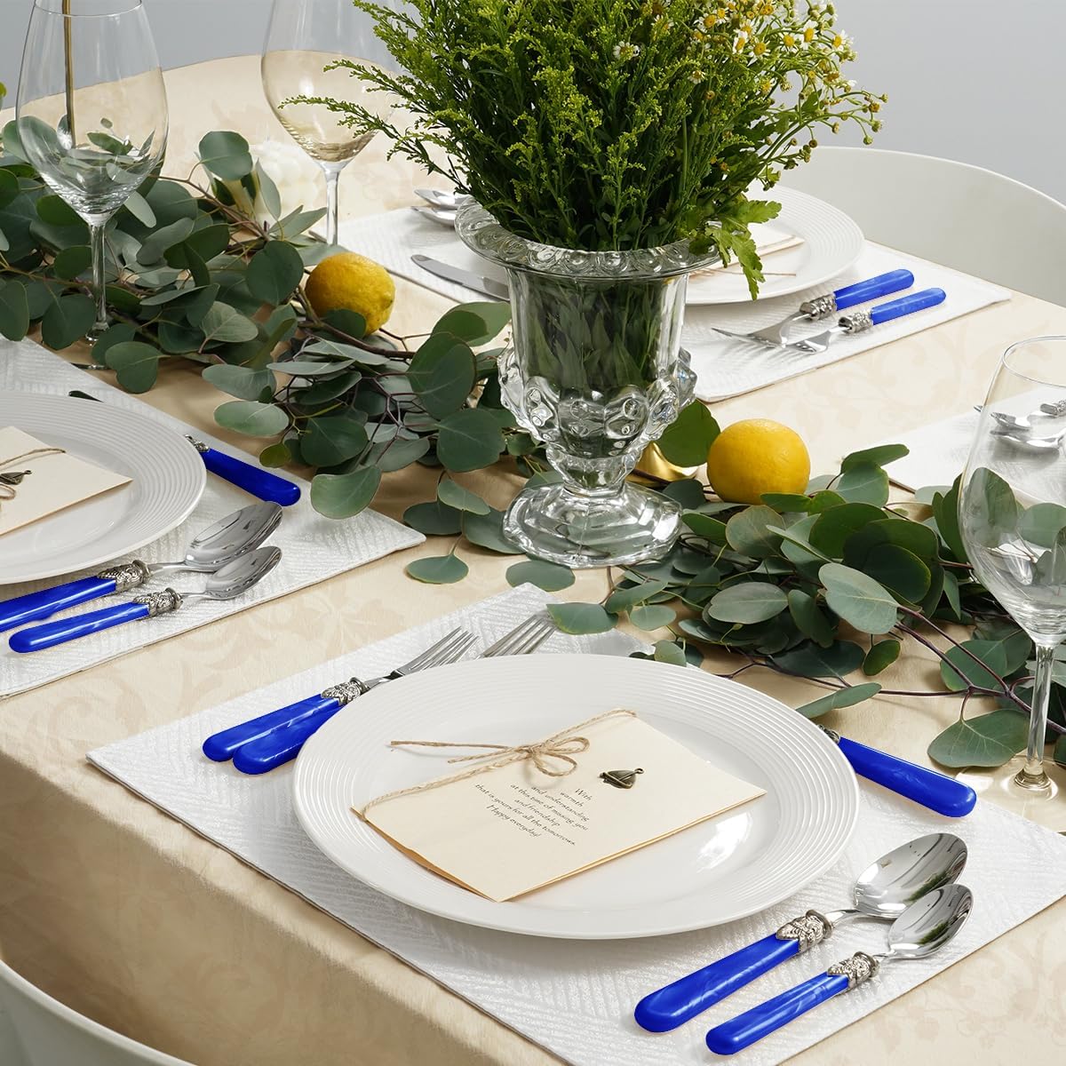 20 Pieces 18/10 Stainless Steel Elegant Silverware Set for 4,Vintage Flatware Set,Dishwasher Safe (20, Deep Blue)