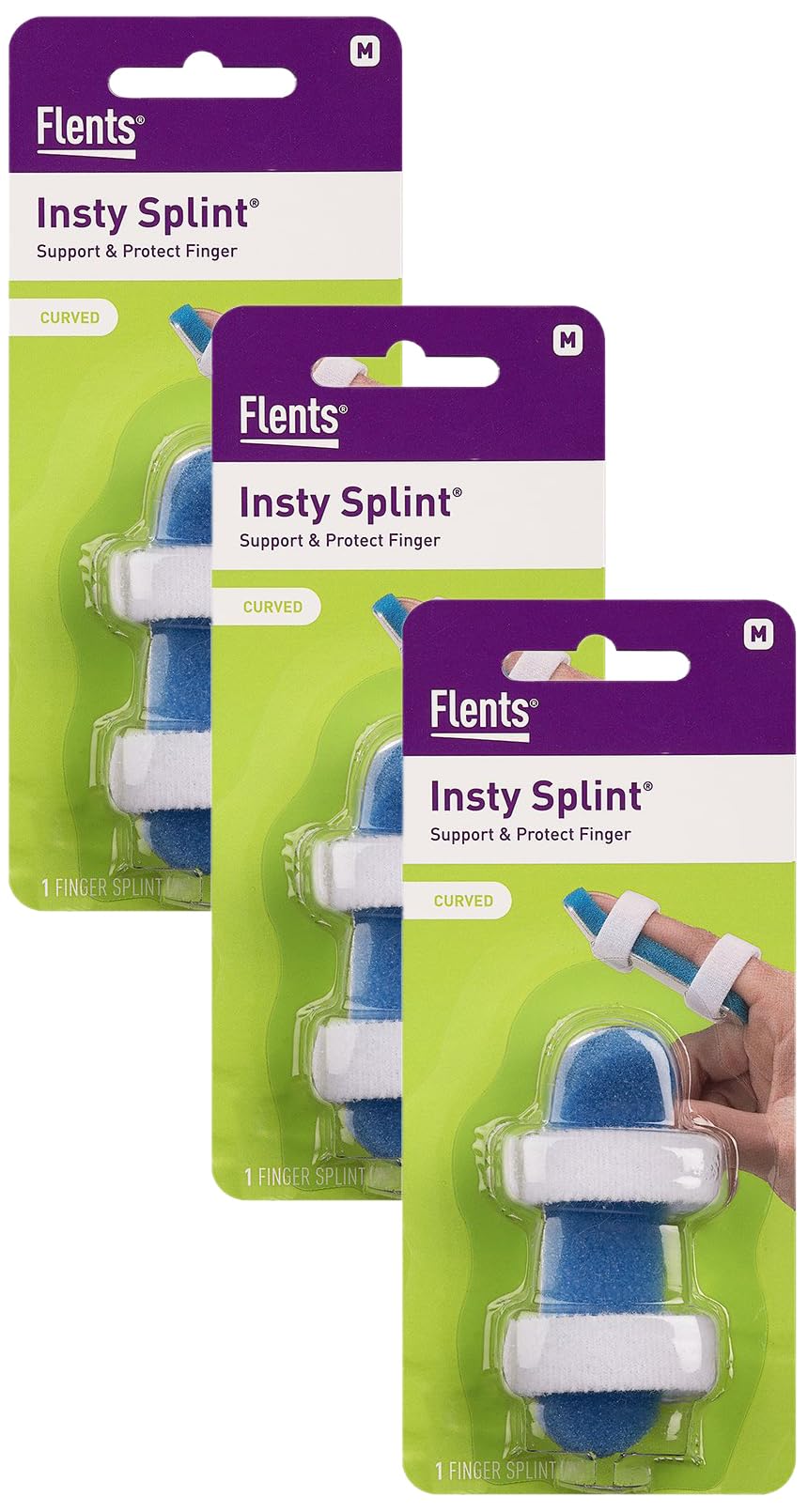 Flents Finger Splint, Two Sided Insty Splint, Medium, Supports &amp; Protects Injured Finger (Pack of 3)