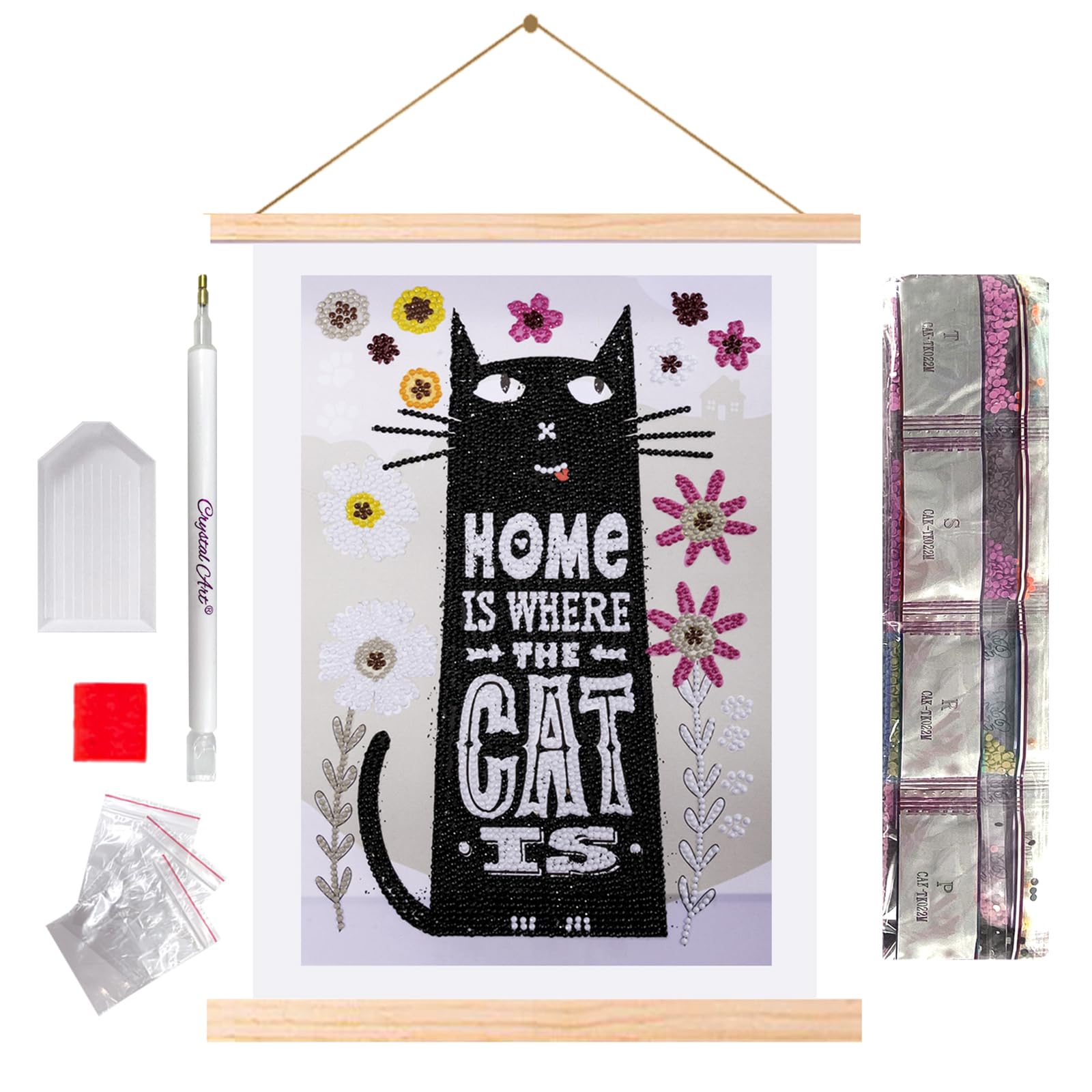 CRYSTAL ART Cat at Home Mini Scroll Kit 20x30cm Craft Buddy