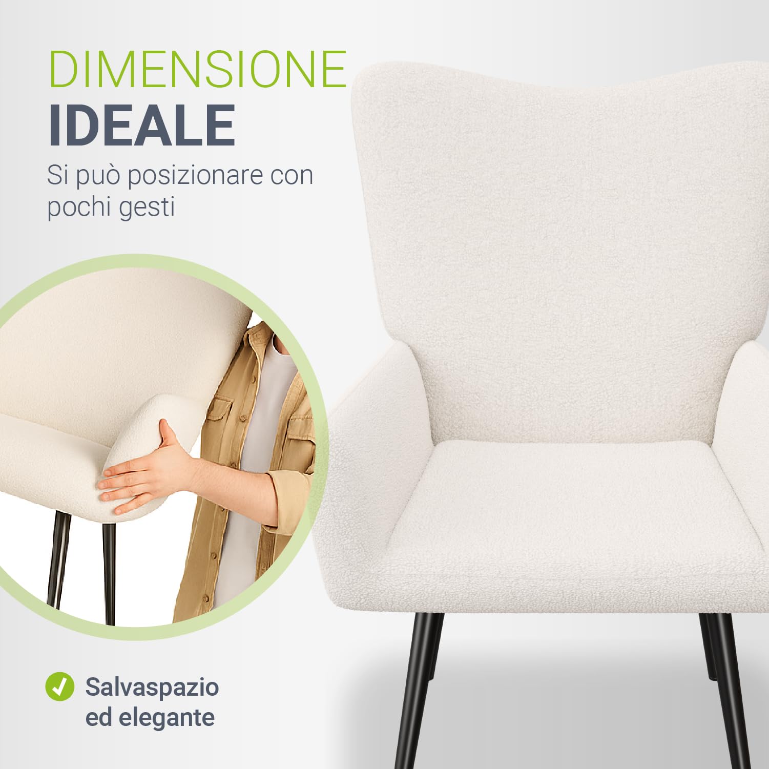 Juskys Poltrona Relax Odense, seduta in stile scandinavo con rivestimento in bouclé, schienale alto e imbottitura – Beige
