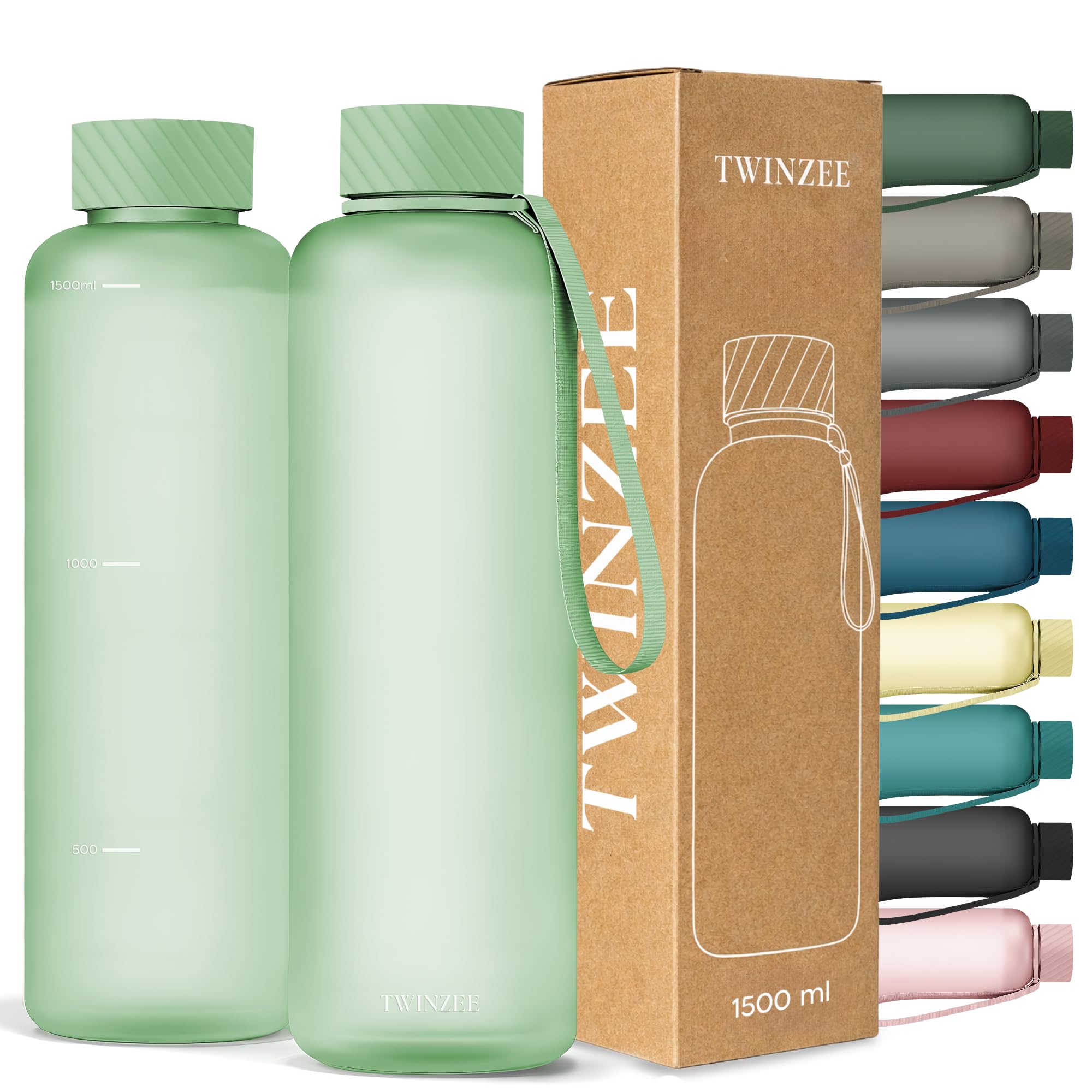 Twinzee Botella Agua 1,5 litro - Sin BPA & Antigoteo, Botella de Agua Deportiva, Oficina, Colegio, Gym, Cantimplora - Tritan Water Bottle, Verde Bosque — view 19