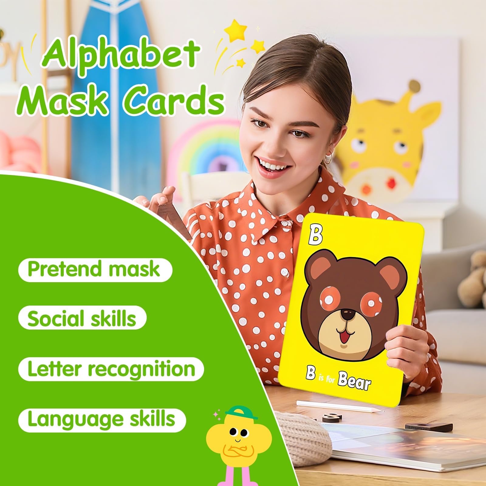 26 PCS Alphabet Flash Cards, Giant Colourful ABC Animal Mask Flashcards, Interactive Education Learning Tool - Image 4