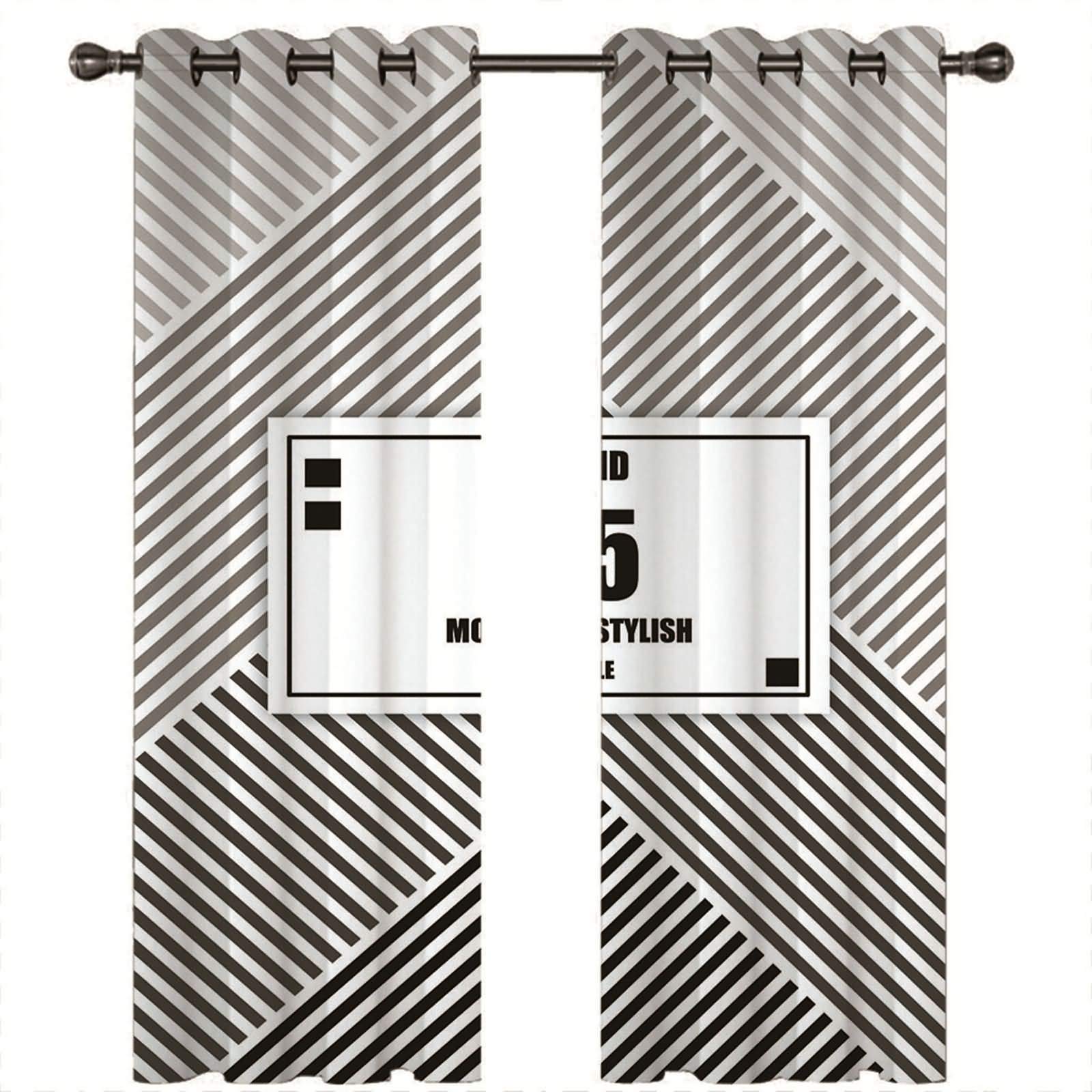 Zasłony do sypialni, 2 zestawy paneli, 2 x 52 x szer. 244 cm wys., zasłony do sypialni zaciemniające szaro-białe czarne geometryczne i paski zasłony przelotkowe