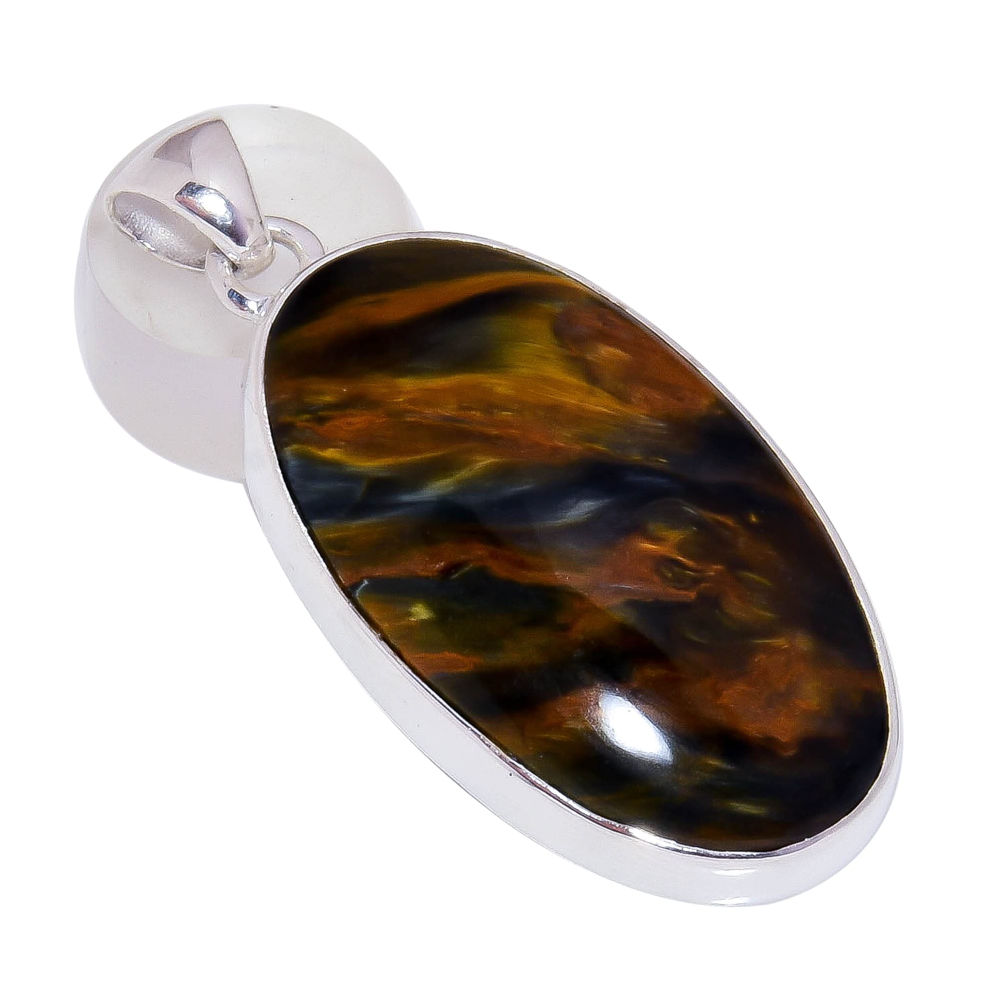 Ryte Style Women's 925 Sterling Silver Natural Pietersite Stylish Pendant (Yellow)-image-17