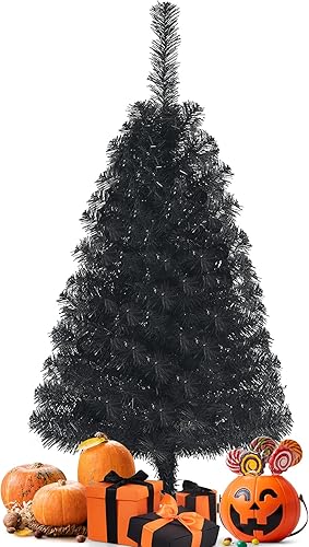 Miniatura 8 de Goplus Árbol de Navidad negro sin luz de 3 pies, árbol de Halloween artificial, árbol de Navidad pequeño de alta calidad para decoración del hogar,