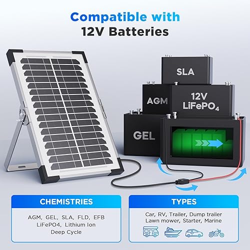 Miniatura 3 de Cargador de batería solar de 7.5 W y 12 V, panel solar de 12 voltios para batería de automóvil con controlador inteligente, cargador solar de vidrio