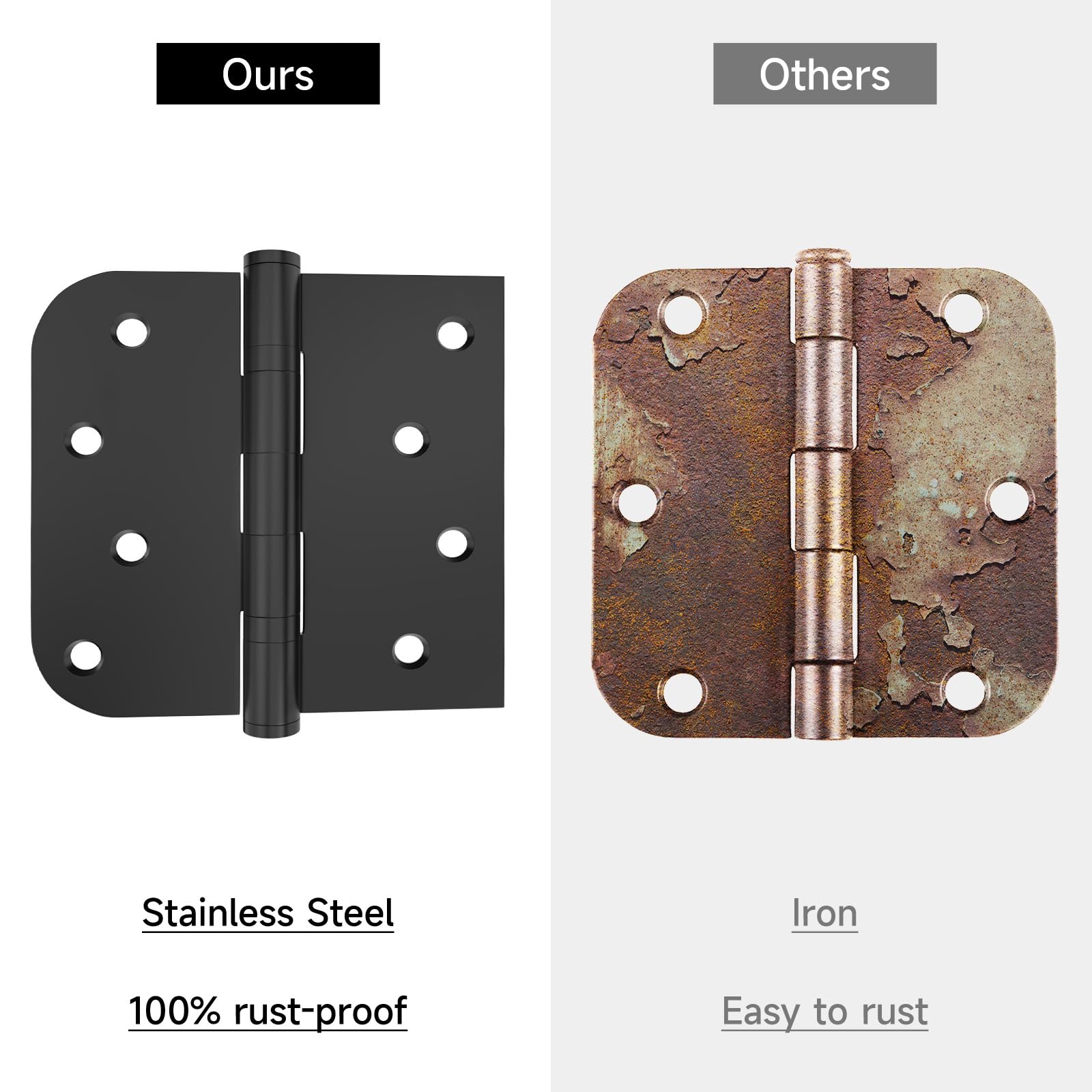 Lot de 3 charnières de porte noires de 10,2 cm en acier inoxydable avec coins carrés et ronds de 1,6 cm, charnières robustes de 3 mm d'épaisseur, parfaites pour les portes d'entrée et arrière lourdes,