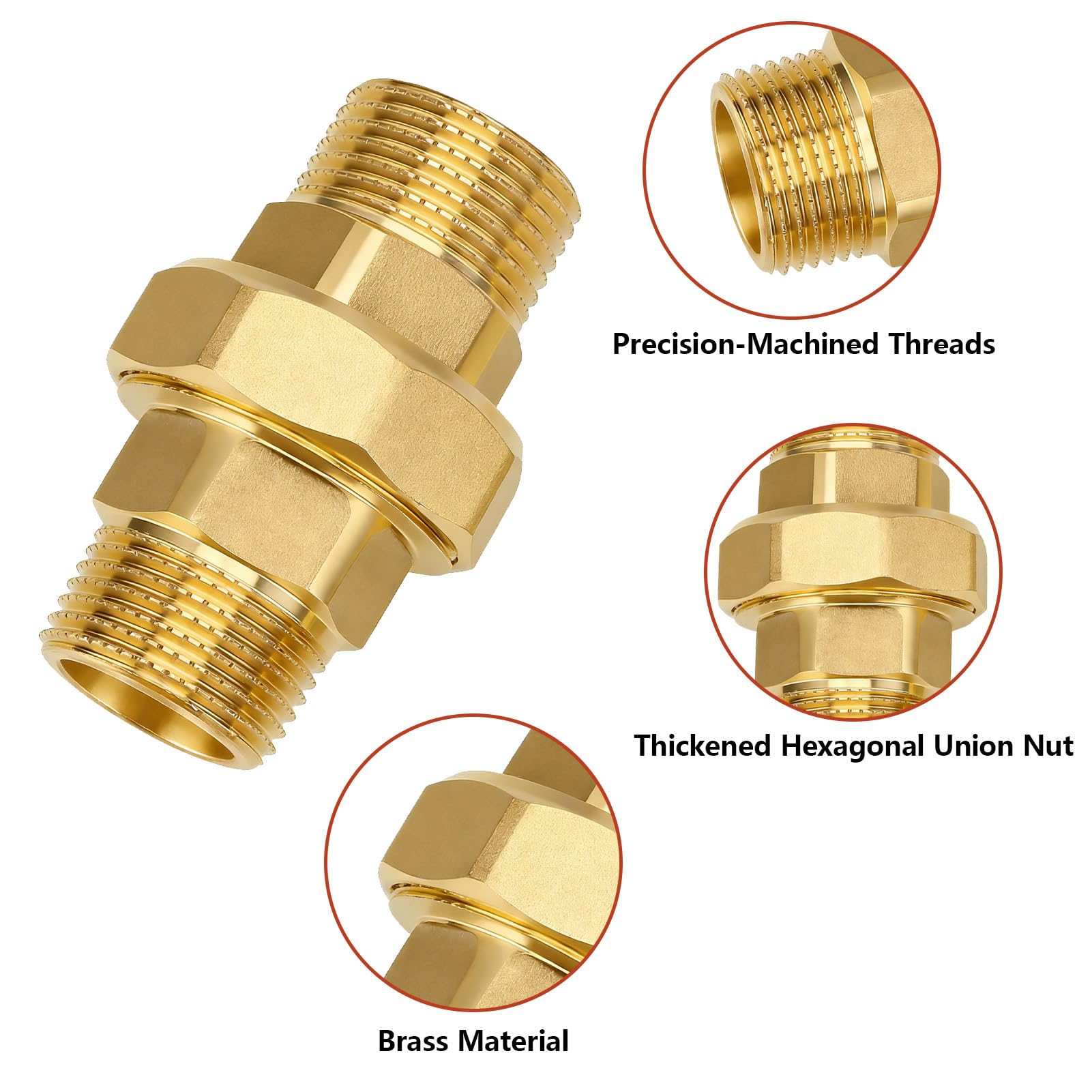 2 Stück Messing Verschraubung 3/4 Zoll, Verschraubung Konischdichtend, 3/4" AG/AG Messing Gewindefitting, DN20 Rohrverschraubung Gewindefitting (Außengewinde x Außengewinde, 3/4")