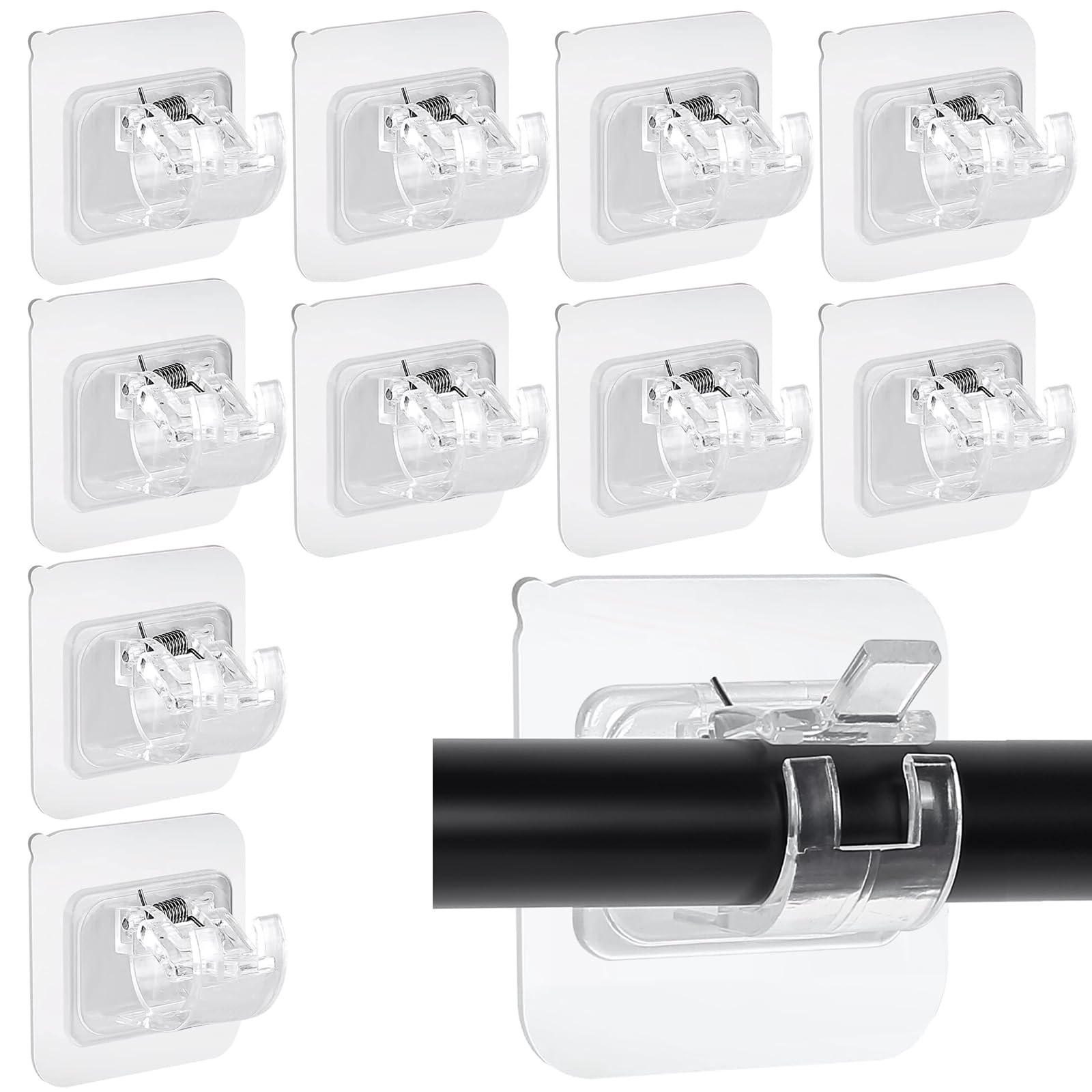 Ysimple 10 Pcs, Transparent 10Pcs Self Adhesive Curtain Rod Bracket Towel Rod Drapery Hook Holder Curtain Pole Wall Brackets Fixing Rod Holder For Kitchen Bathroom, Fixing Rod Holder For Home Bathroom Kitchen (Transparent)