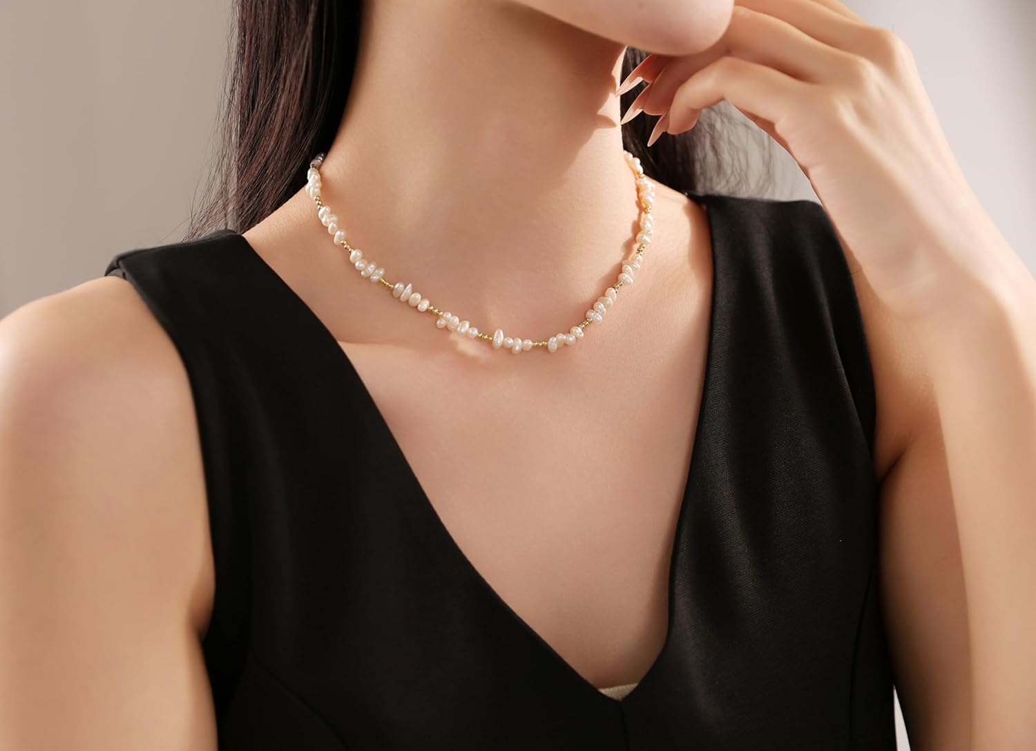 Sylph 15 Inch Cultured Freshwater Pearl Choker Necklace for Women, 6mm x 3mm Rice-Shaped Irregular Pearls with Lobster Clasp, Unique Natural Baroque Pearl Jewelry Gifts for Everyday Wear Mothers Day