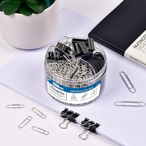 Miniatura 8 de Sopito - Clips de papel 300 clips de oficina de colores con abrazaderas de papel bandas de goma para suministros de oficina y escuela varios tamaños