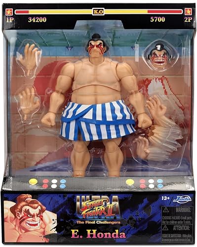 Jada Street Fighter II E. Honda Action Figure - 1:12 Deluxe Toy - 6 inches tall, fully articulated, collector's packaging - 10