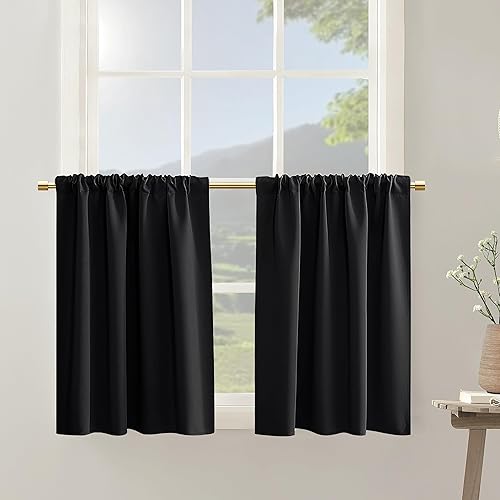 Black Out Cafe - Cortinas cortas de cocina de 36 pulgadas de largo para gabinete, fregadero, juego de 2 paneles con bolsillo para barra, cortinas