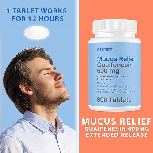 Miniatura 2 de Curist Guaifenesina 600 mg comprimidos de liberación extendida 300 comprimidos sin colorante  Alivio del moco expectorante guaifenesina genérica 600