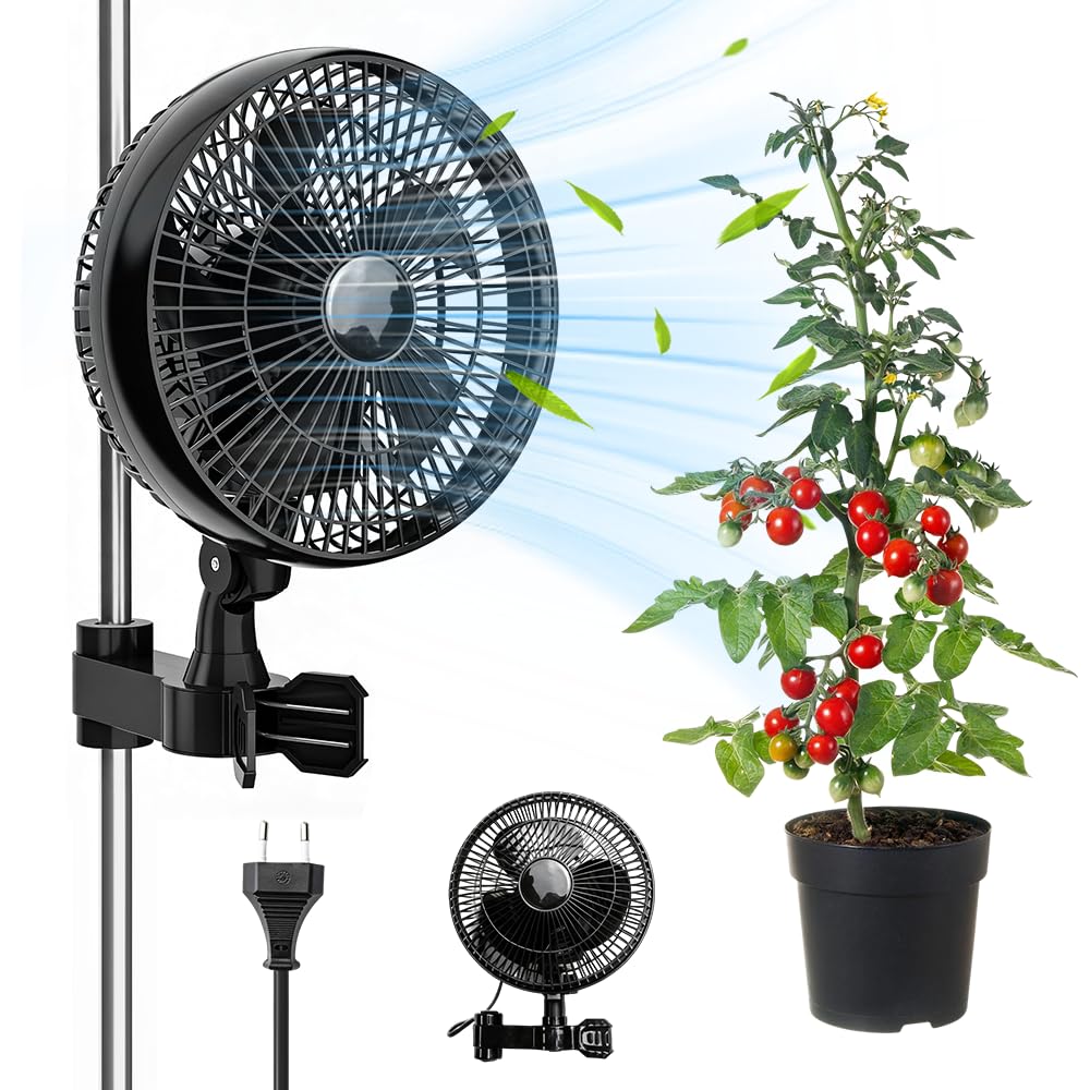 Grow Ventilator Oszillierend 25W, Clip Ventilator Oszillierend, 2 Geschwindigkeitsstufen, 22 cm Durchmesser, Clip Fan für Growbox Growzelt
