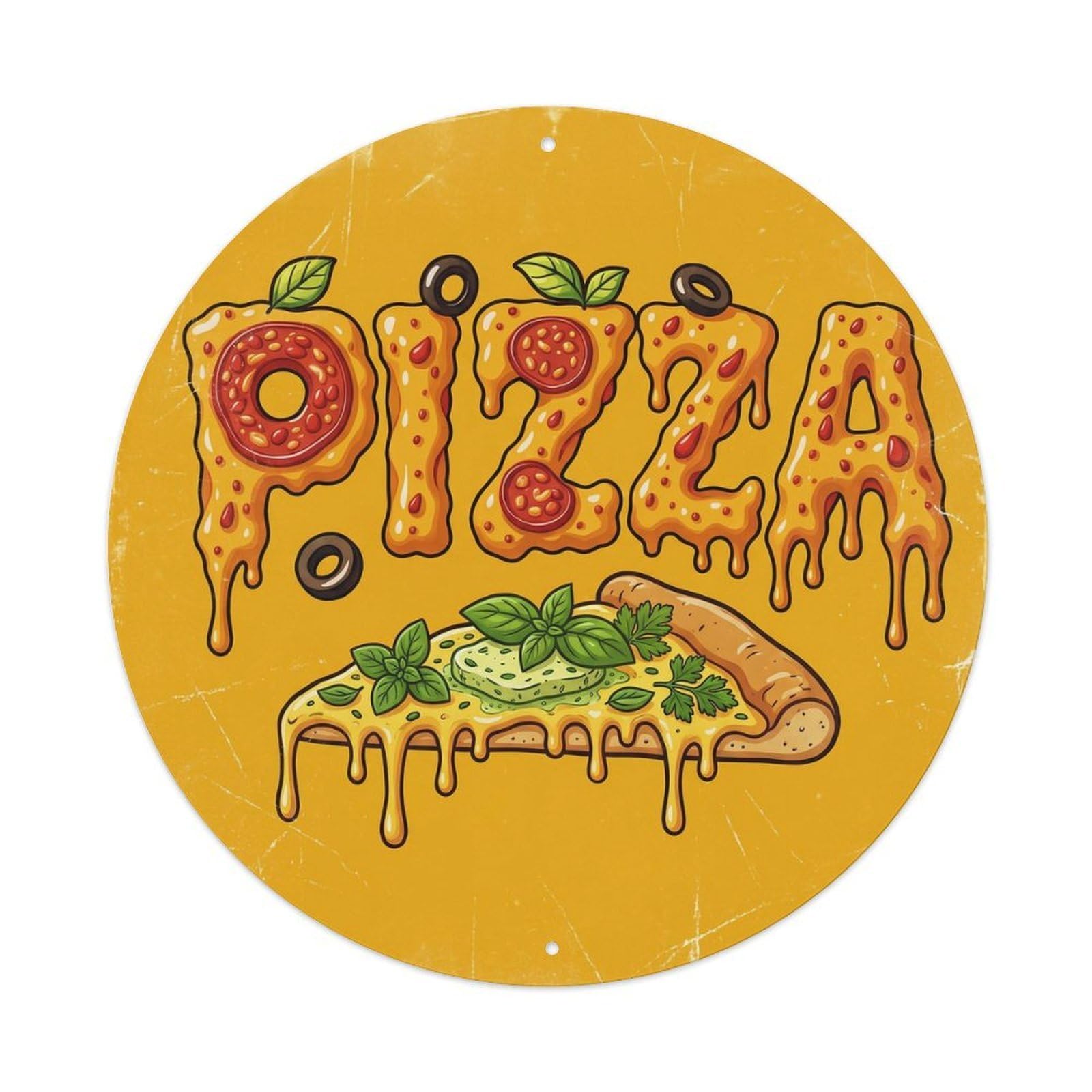 Huiyhb 8X8inch(20X20cm) Vintage Pizza Slice Herb Butter Metal Tin Sign