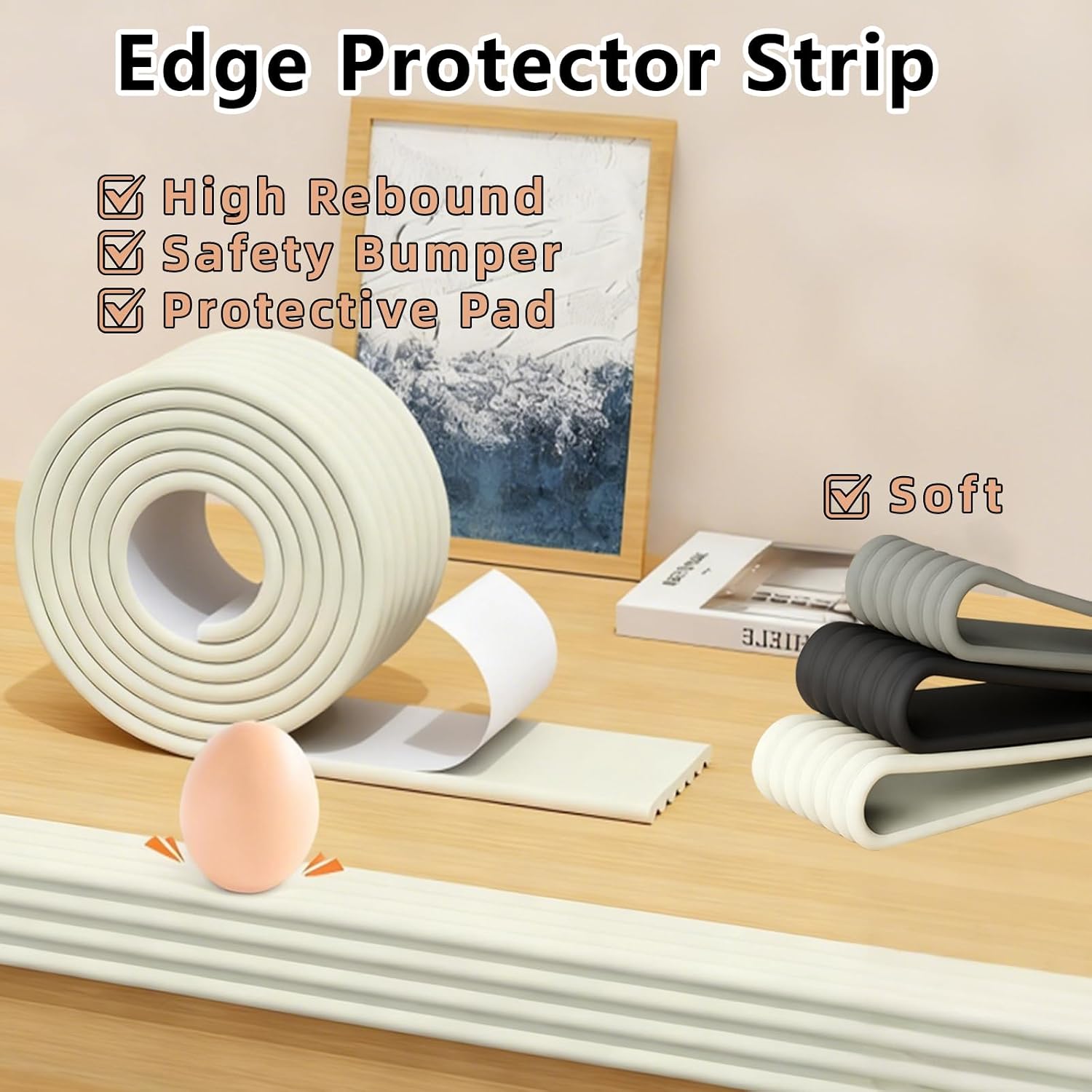 Baby Corner Guards 13.12 FT-Ultra Soft Sponge Edge & Corner Protectors,Desk Edge Cushion,for Furniture,Table,Fireplace - Safety Bumper with Strong Adhesive Tape,White,3.15 Inch Wide