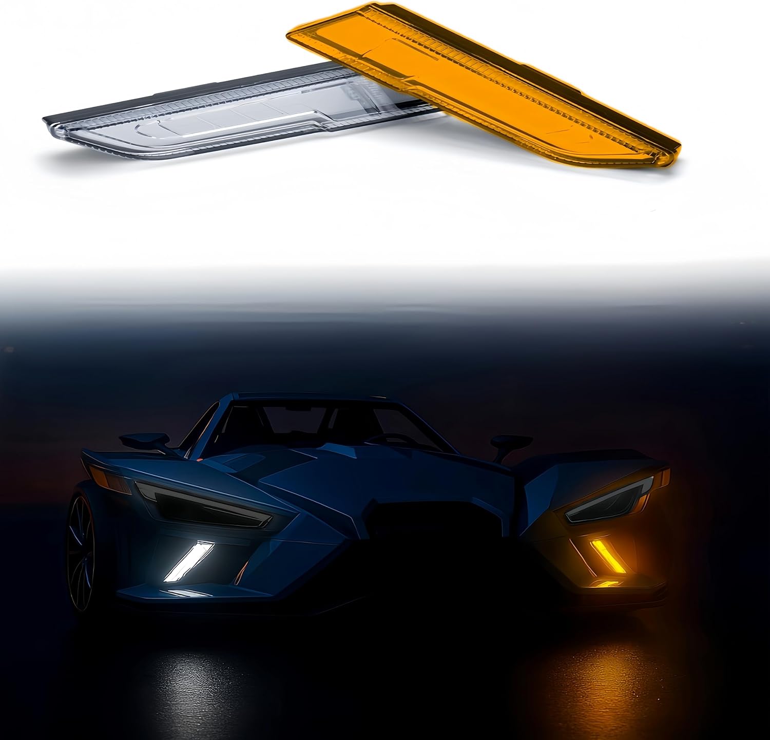 A & UTV PRO Lower Accent Panel Led Light Kit for Polaris Slingshot S GT R SL SLR 2020-2024, DRL Daytime Runnig Light & Yellow Turn Signal LED Light Accessories, Replace OEM # 2884606, 2PCS