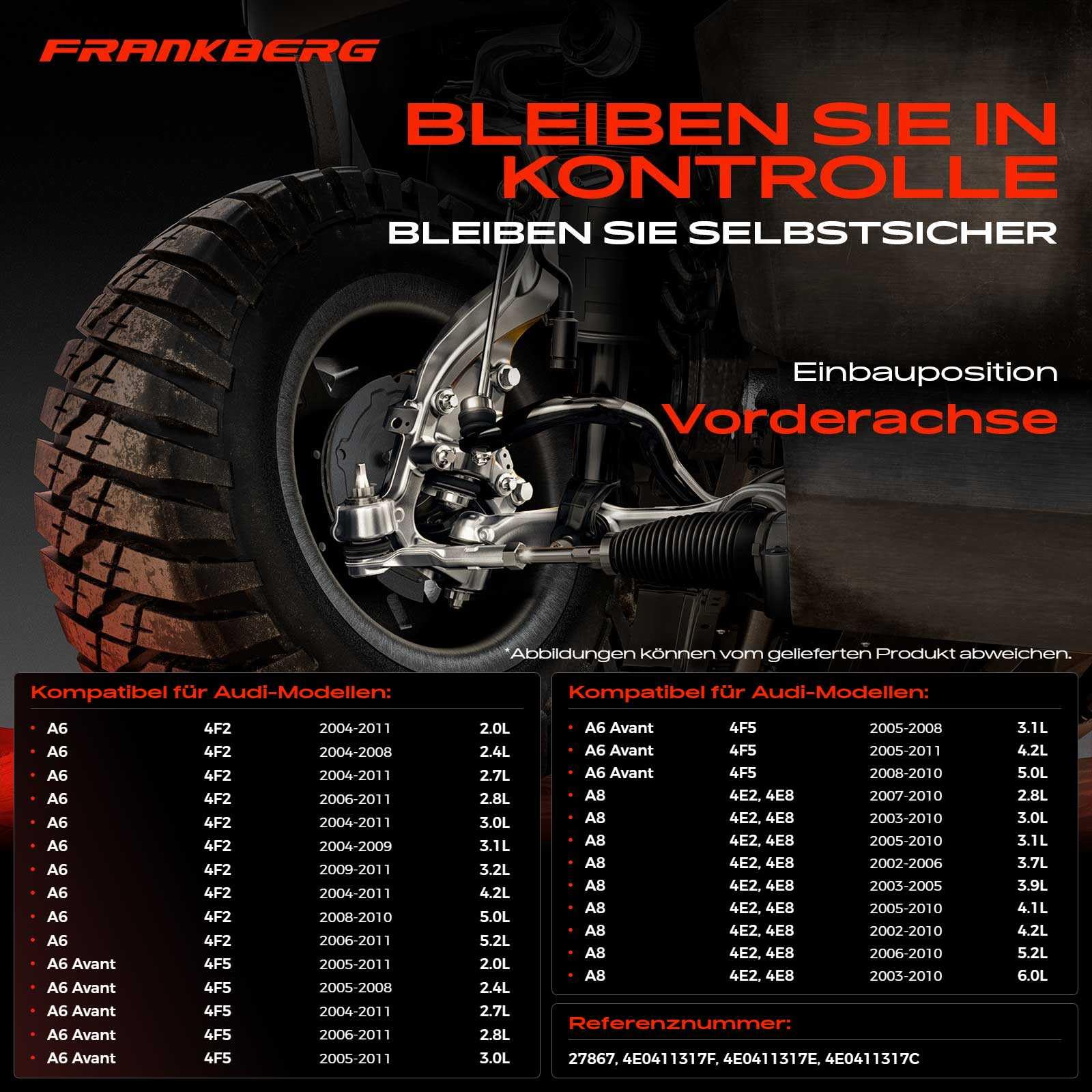 Frankberg 2x Koppelstange Pendelstange Kompatibel mit A6 Avant 4F5 2.0L-5.2L 2004-2011 A8 4E2 4E8 2.8L-6.0L 2002-2010 A6 4F2 2.0L-5.2L 2004-2011 Vorderachse Replace# 4E0411317E