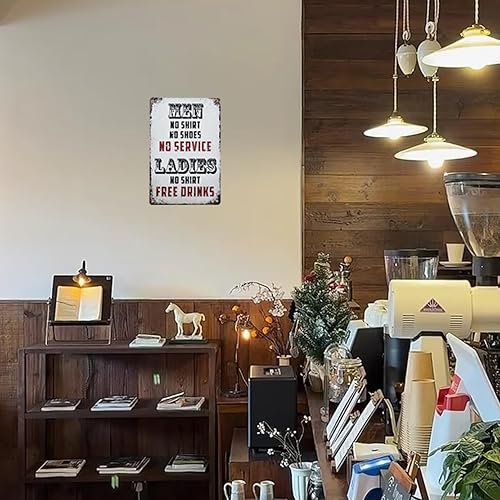 Miniatura 5 de ERLOOD Cartel de metal retro para hombre, sin camisa, no servicio, para damas, bebidas gratis, para hombre, cueva, lata, 12 x 8