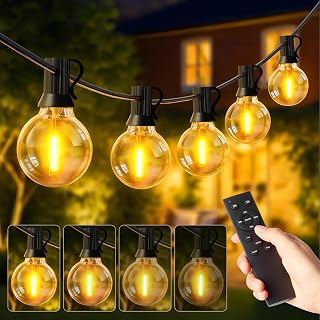 Outdoor Festoon Lights Mains Powered G40 Garden 15M Dimmable with Remote Control 25 Bulbs LED String Lights for Balcony Patio Christmas Halloween intdoor Decor Wedding Lamps