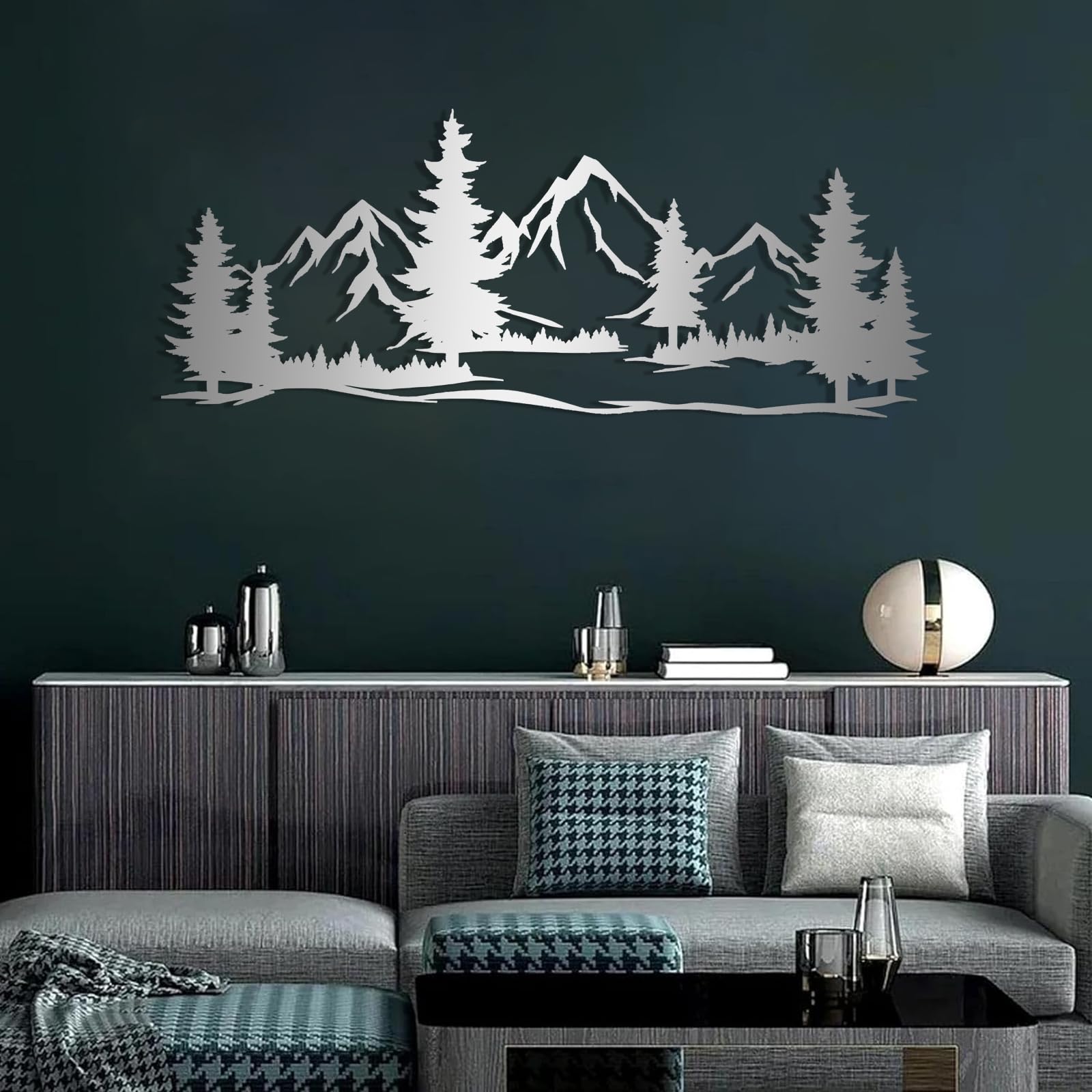 Decoración De Pared De Metal Montaña Y Bosque - 4 Piezas, 40x30 Cm, Para Salón, Dormitorio U Oficina