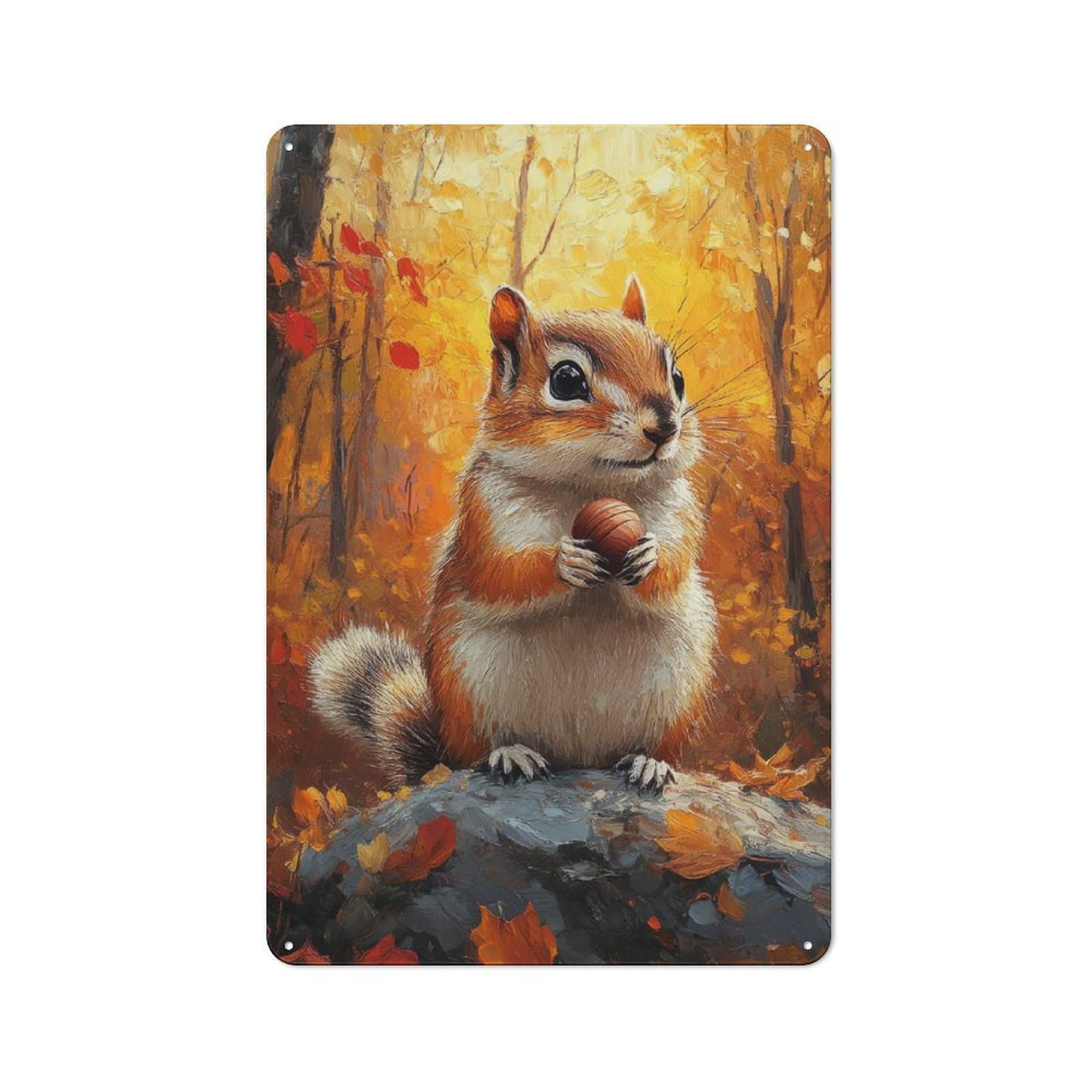 Junmoney Autumn Squirrel With Nut Industrial-Style Tin Sign 30X20cm For Garage Or Workshop, For Garage, Workshop And Man Cave Decoration