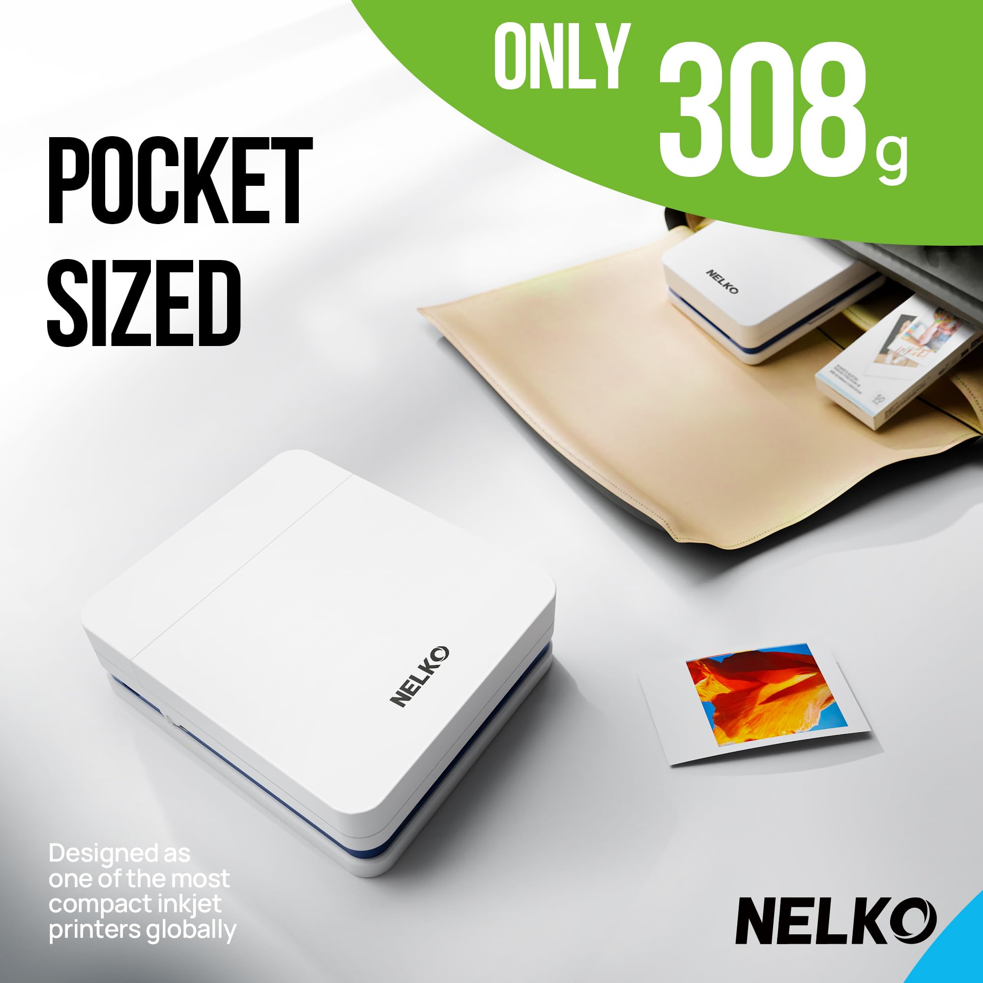 Nelko PP01 - Impresora fotográfica portátil con 100 hojas de papel y cartucho de tinta, impresión instantánea de fotos para iOS/Android, mini impresora de tamaño de bolsillo con aplicación de edición