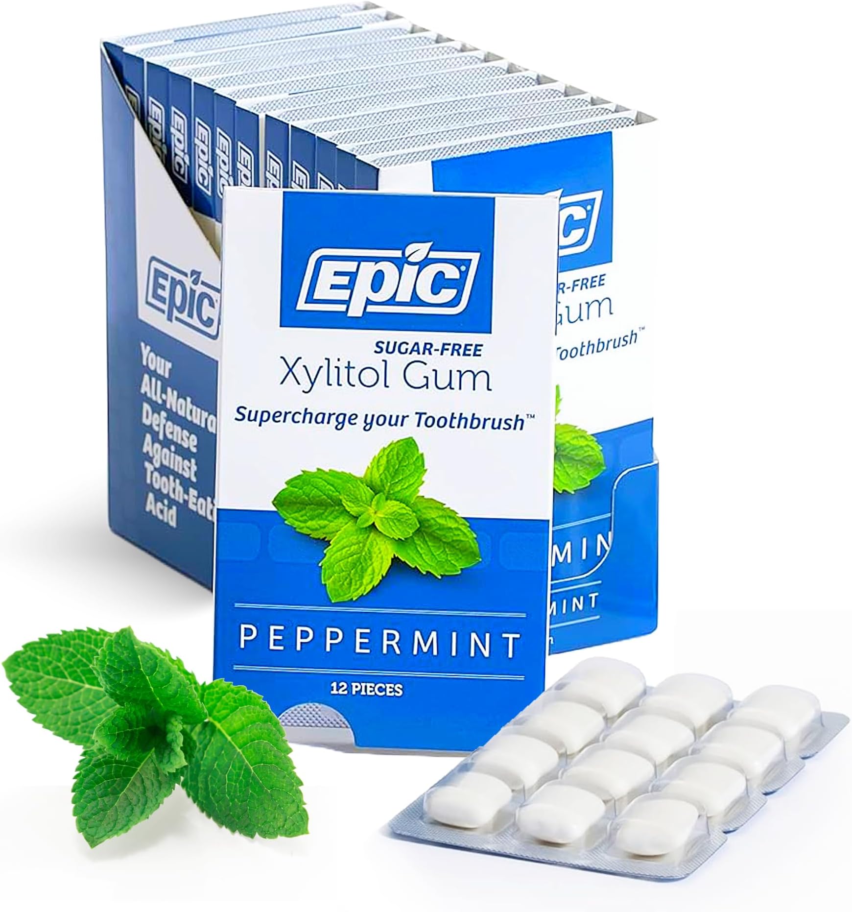 Epic Dental Peppermint Gum - Xylitol Sweetened - Case of 12 - 12 Pack