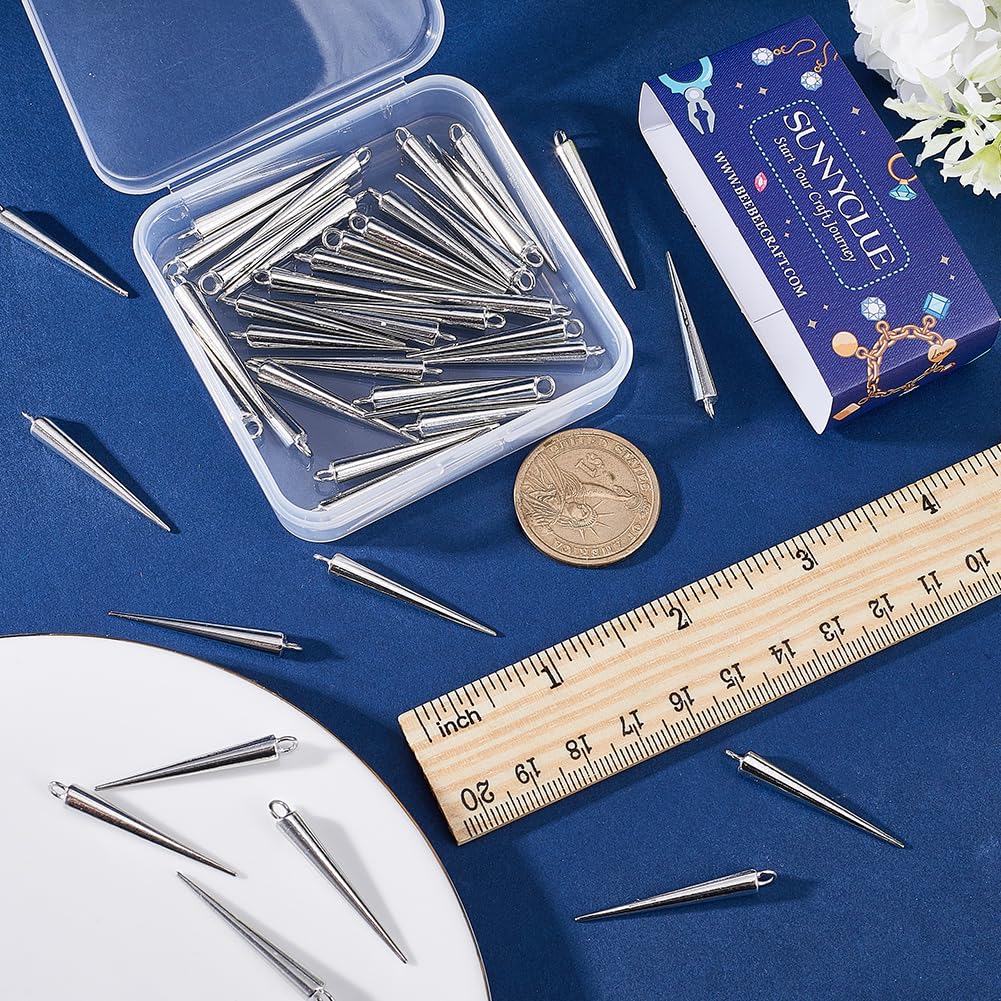 SUNNYCLUE 1 Box 50Pcs Spike Charms Beads Cone Charms Antique Silver Gothic Long Spikes Cones Tibetan Vintage Circular Goth Bulk for jewellery Making Women DIY Necklaces Bracelets Crafts - Image 3