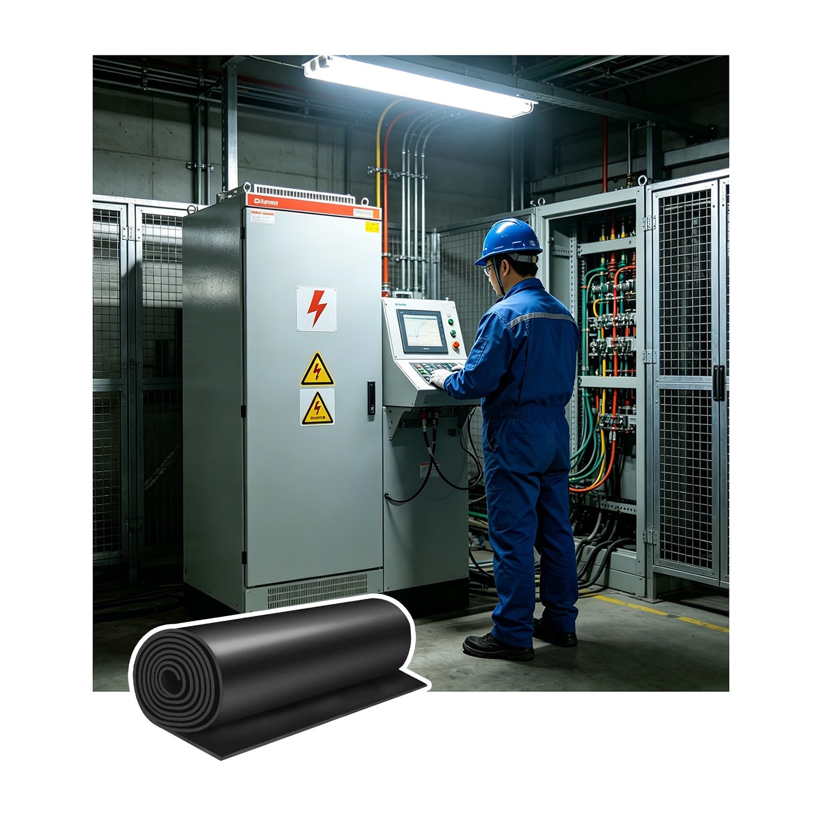 Elektrische Sicherheitsmattenrolle Für Arbeiten Der Luft | 5-kV-zertifiziert, Gummi, Rolle, rutschfest gestreift, stromschlagsicher, für Elektroraumlabore(Black,3.28x3.28ft)