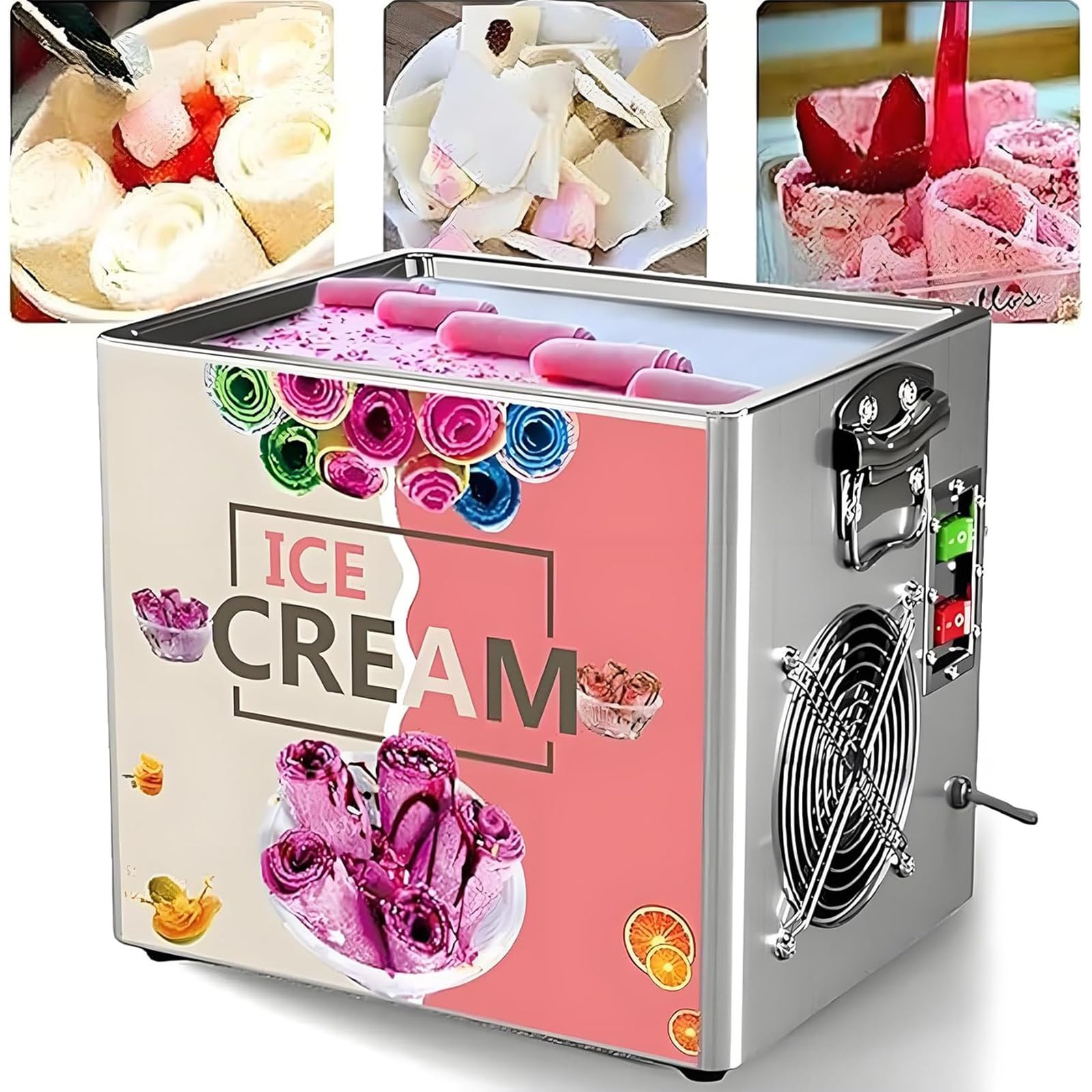 LHUITUI Commercial Rolled Yogurt Ice Cream Machine, Instant Stir Roll Ice Cream Machine, Commercial Single Square Ice Pan Machine, 330W, Heat Dissipation, Copper Tube Cooling, For Homemade Treats