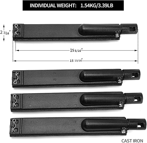 Miniatura 2 de Kit de tubo de quemador de hierro fundido para parrilla de gas Jennair 720-0061, 720-0062, 720-0063, Nexgrill 720-0671, 720-0165, modelos de