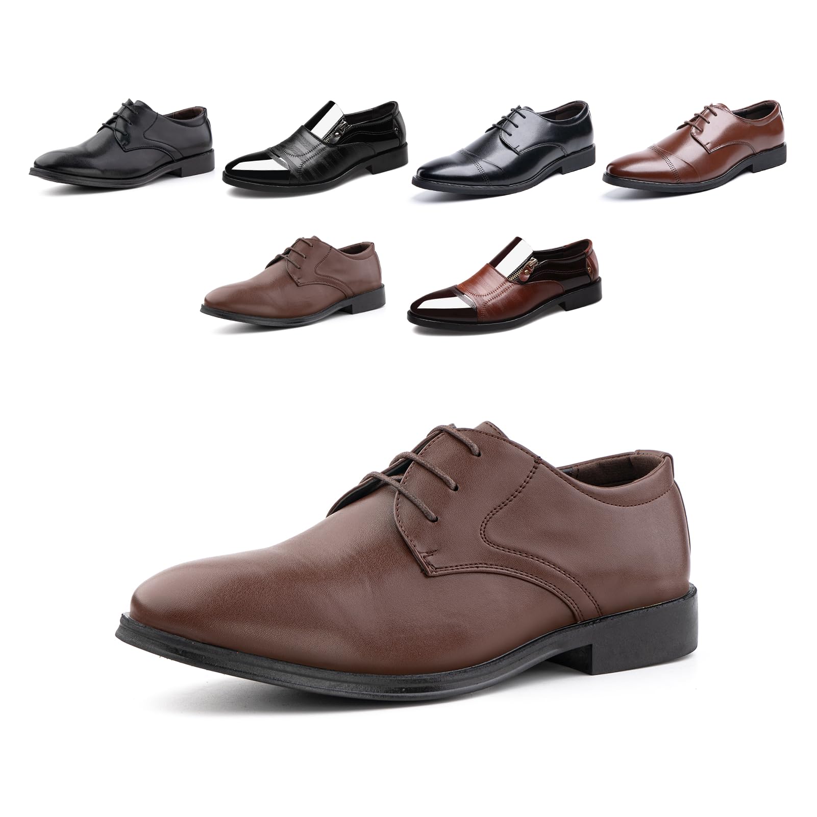 Derby Buty Oxford Męskie sznurowane buty sukienka buty z niskim obcasem buty lakierowana skóra robocza formalna panna młoda czarne brązowe EU 37-48, G Xz702 brązowy, 47 EU