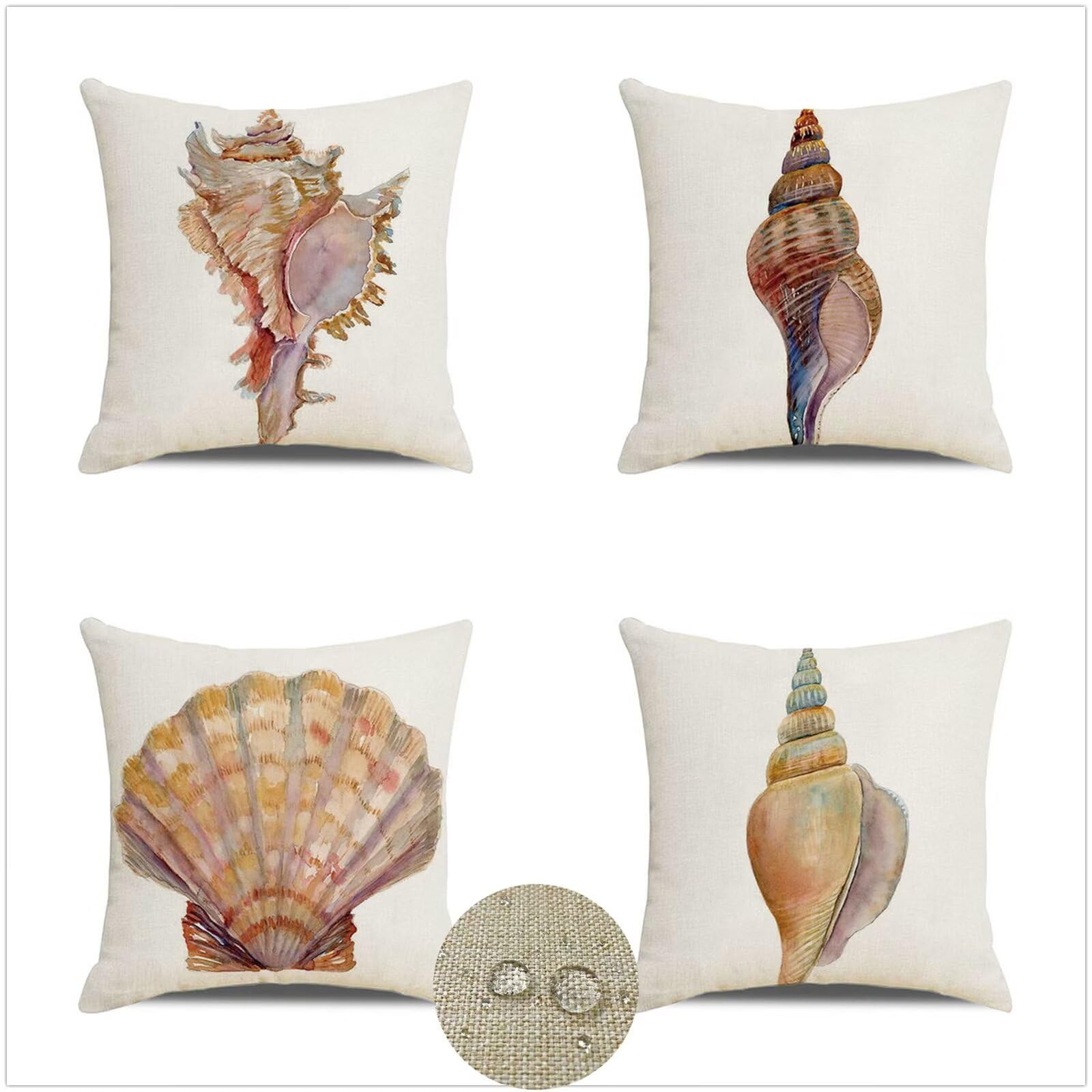 Federe Cuscini Divano 50x50cm Set di 4 Cuscini per Divano in Lino Cuscini Esterno Quadrato Doppio Lato Estate Impermeabili Conchiglia Cuscini Decorativi,per Divano Soggiorno Sedia Letto Marrone OW2536
