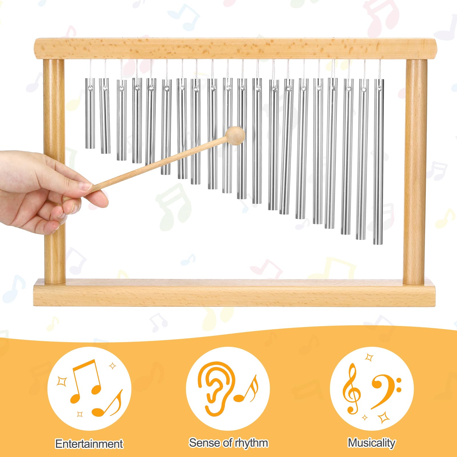 sourcing map 20 note Chime Bar Table Top Wind Chimes Music Percussion Instrument with Mallet for Relaxing Meditation Office Decoration (argento)