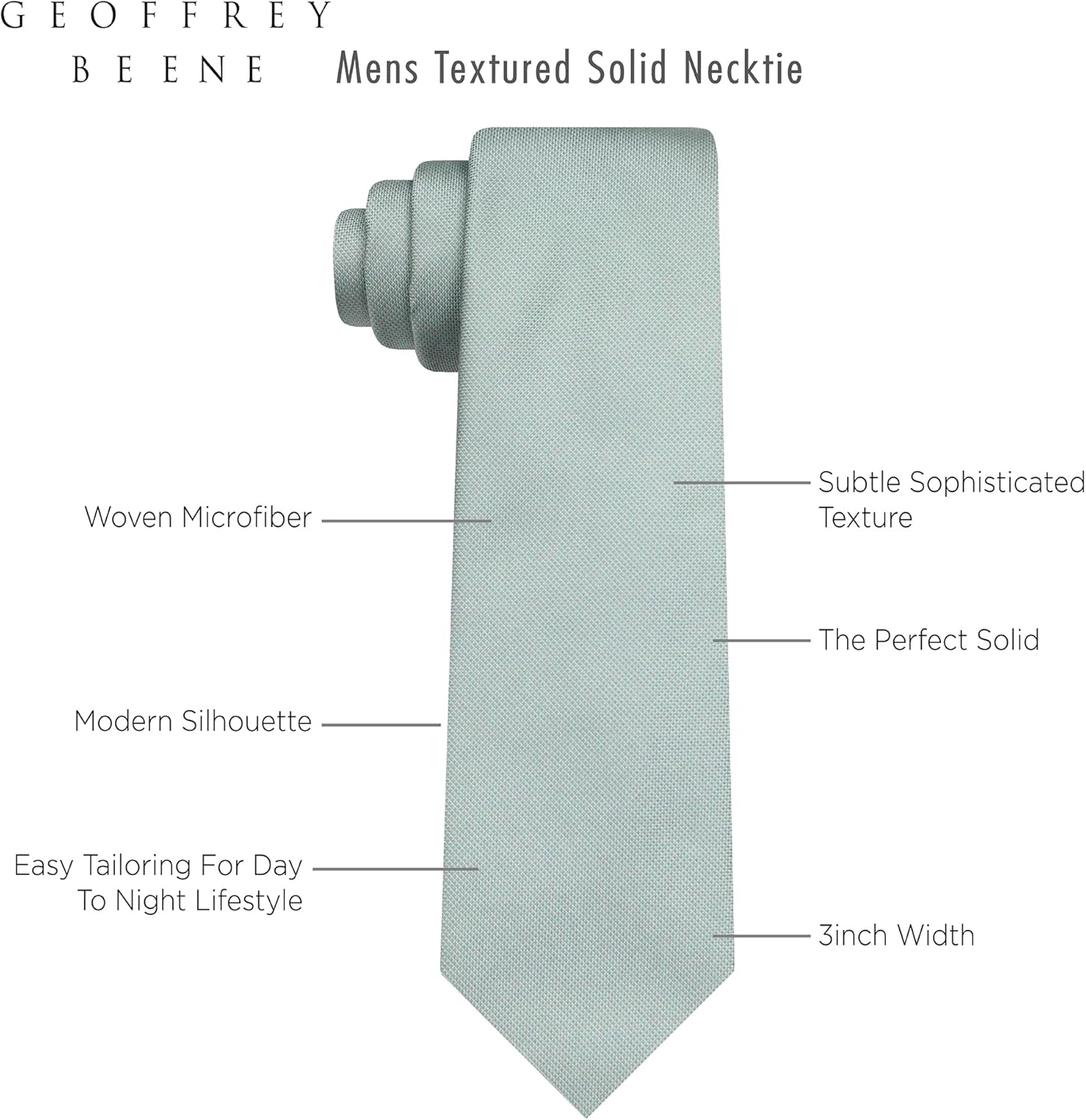 Geoffrey Beene Mens Classic Formal Casual Modern Design Textured Solid Necktie Pocket Square Set - Image 6