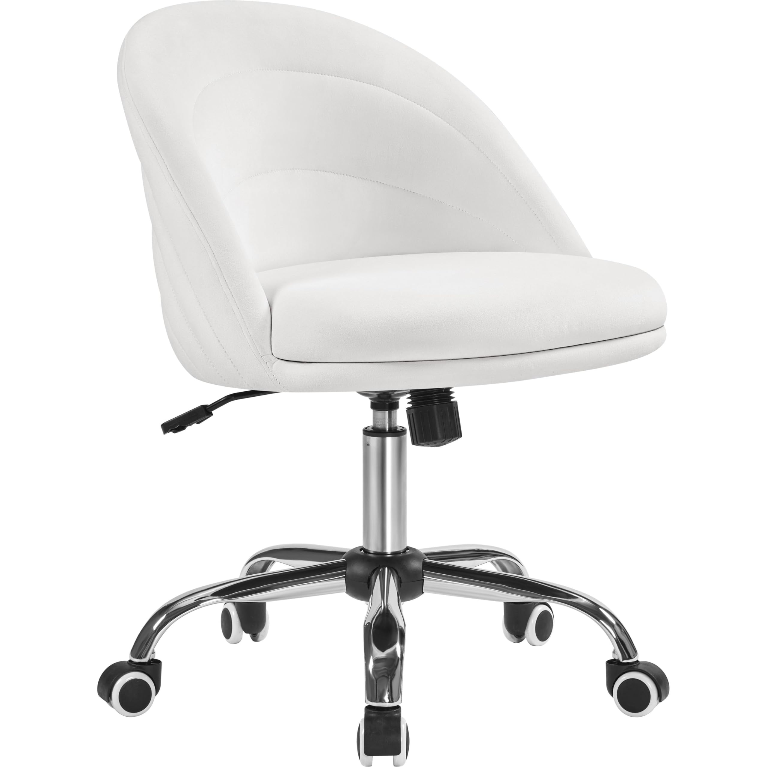 Yaheetech Silla Escritorio Terciopelo con Ruedas sin Reposabrazo Giratoria Capacidad 136 KG Blanco