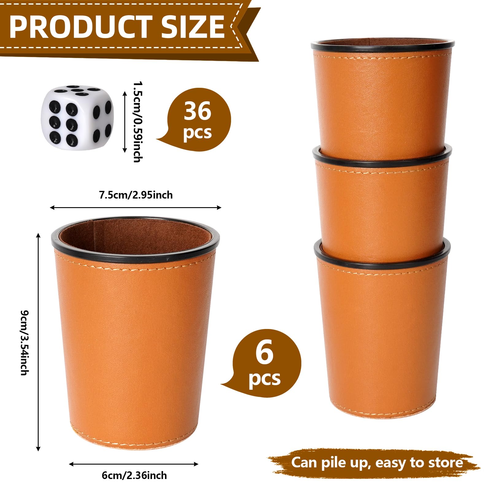 Frogetu Lot De 5 Gobelets En Cuir Avec 25 Dés – Jeu Des Menteurs, Yam’s, Soirées – Doublure Velours Silencieuse – Cadeau Ideal