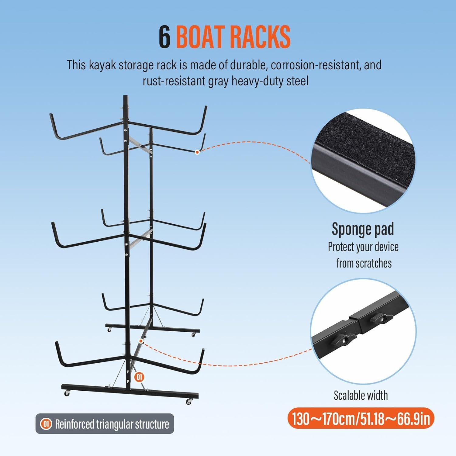 Kayak Storage Rack | Standing Kayak Holder with Lockable Wheels - Adjustable Width Indoor Outdoor Canoe Hanger Rack for Dock, Garage, Shed Storage