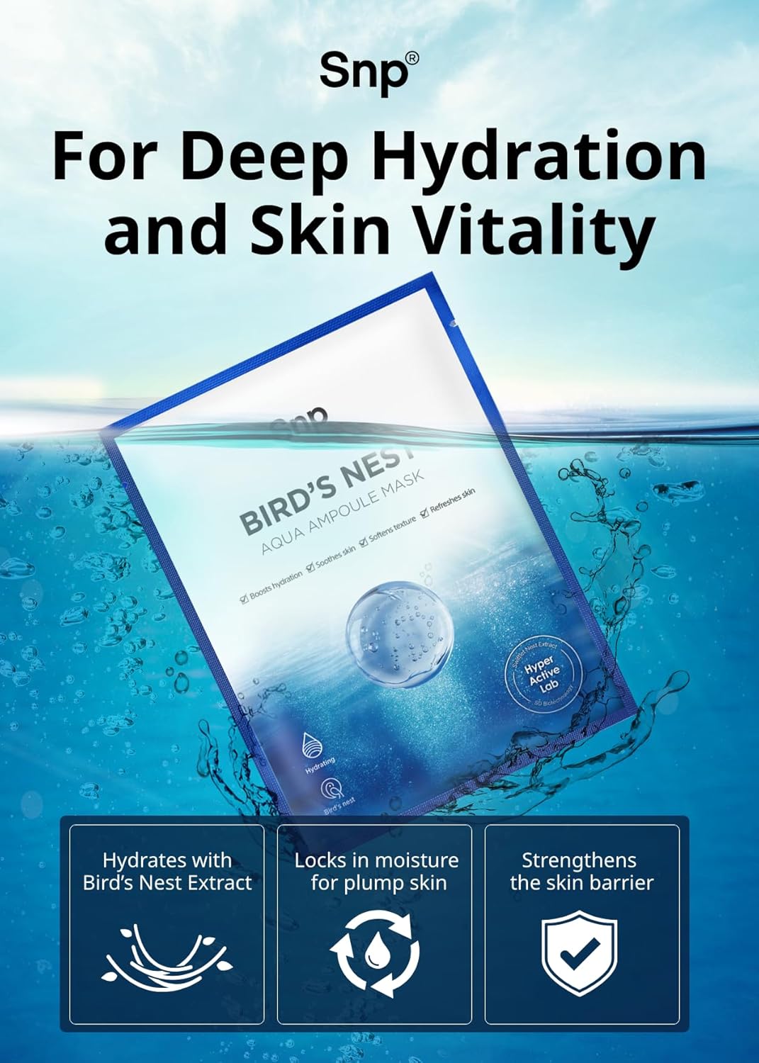 SNP 1000mg Bird's Nest + Hyaluronic Acid Ampoule Sheet Mask | Hyaluronic Acid Sheet Mask | Maximum Hydration and Protection for All Dry Skin Types | Korean Skincare Facial Mask | 10 Sheets - Image 4