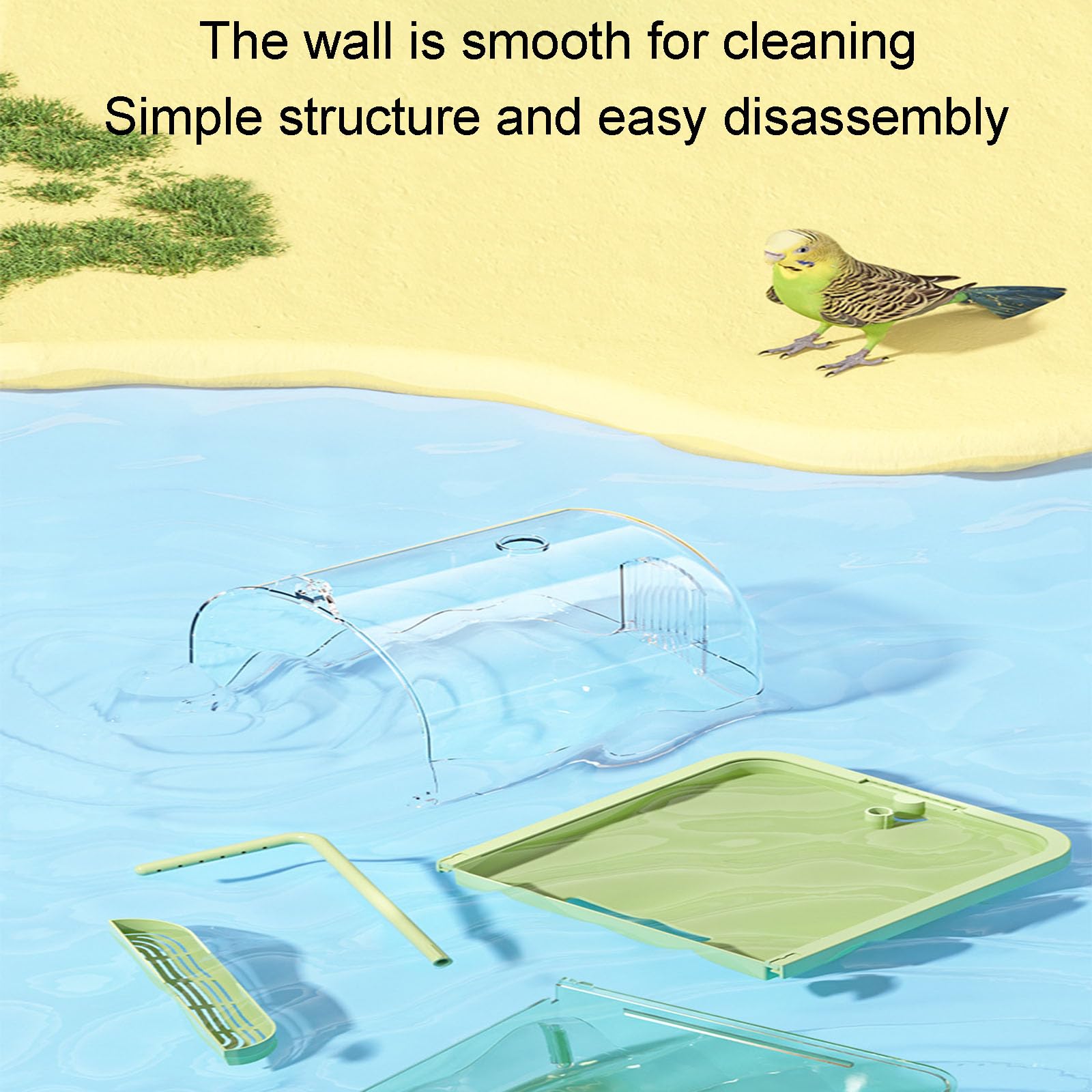 Bañera para pájaros, bañera transparente ajustable con base antideslizante, cómoda y limpia, adecuada para pájaros pequeños