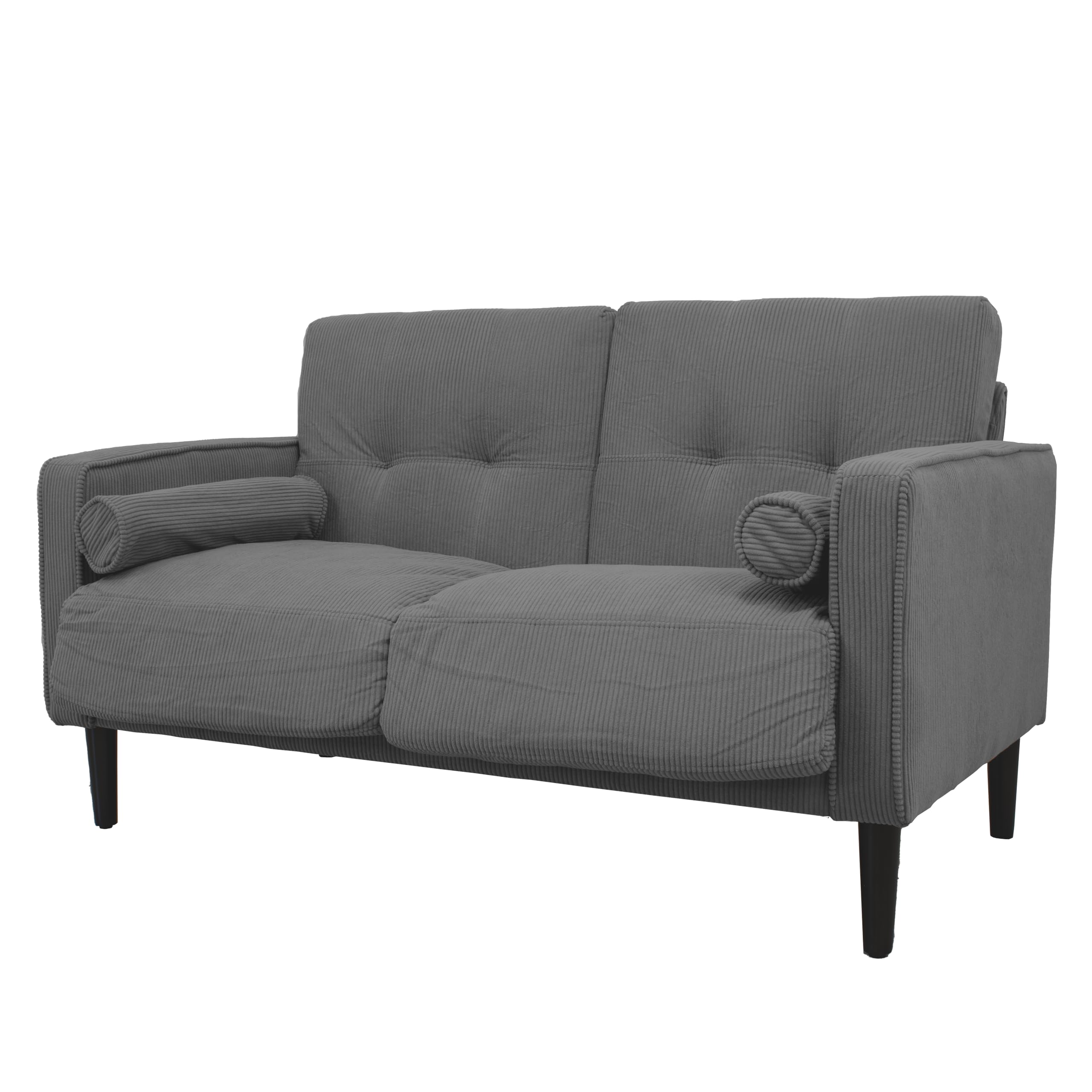 GARDENIA Sofá Fijo con Revestimiento de Terciopelo y Relleno de poliéster, con Patas de Madera y Cojines desenfundables Joy, Gris, 130 x 75 x 73 cm