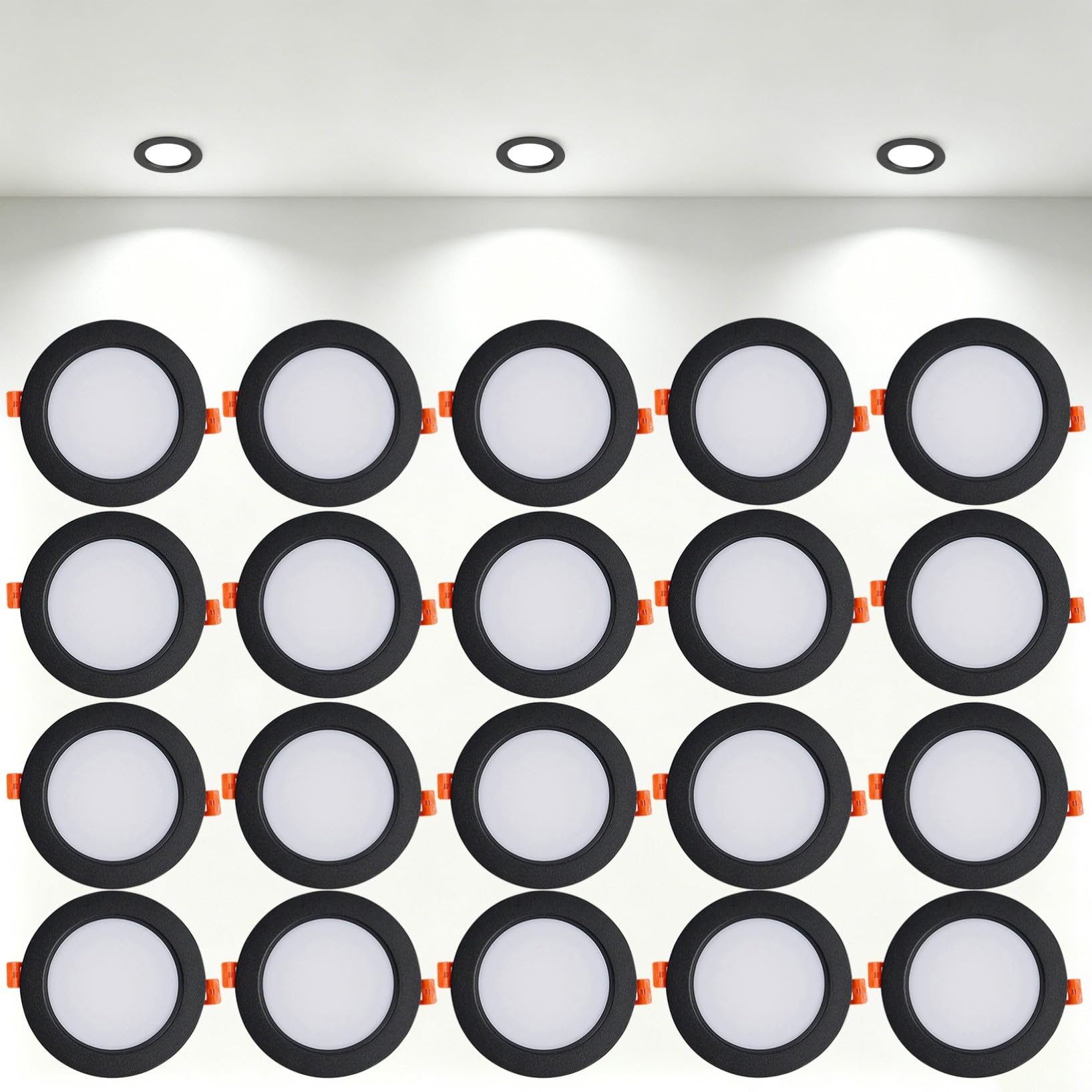 VOGHMOLD 12W Ultra Slim LED Downlight Recessed Ceiling Light 4 inch, 6000K Spot Lights Black Aluminum Trim, Cut Φ110-130mm, AC110-240V Panel Lighting for Office Hallway Closet, 20 Pack