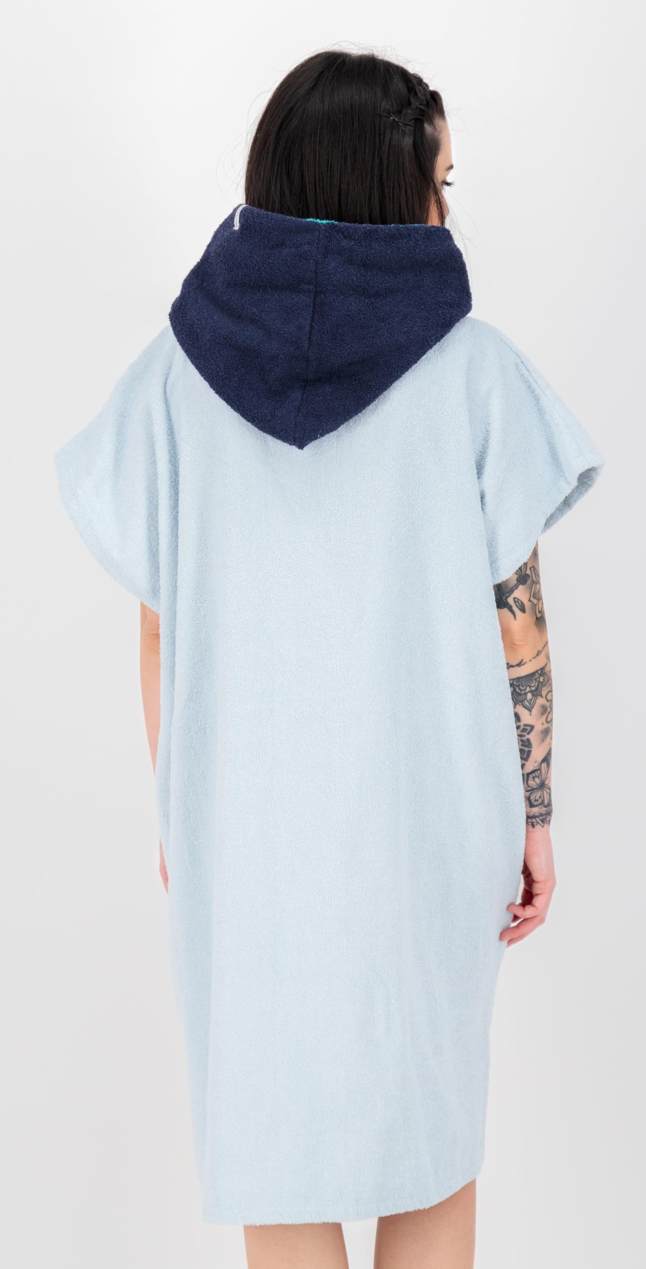 DEPROC-Active Parlee Beach Poncho de Bain, Poncho de Surf, Aide au déménagement, 100% Coton, Bleu Clair, S/Tall