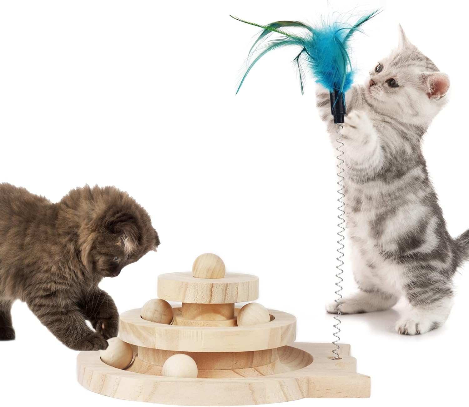 Magic Worm Cat Toy Ball Track, Wooden Tower of Tracks Ball