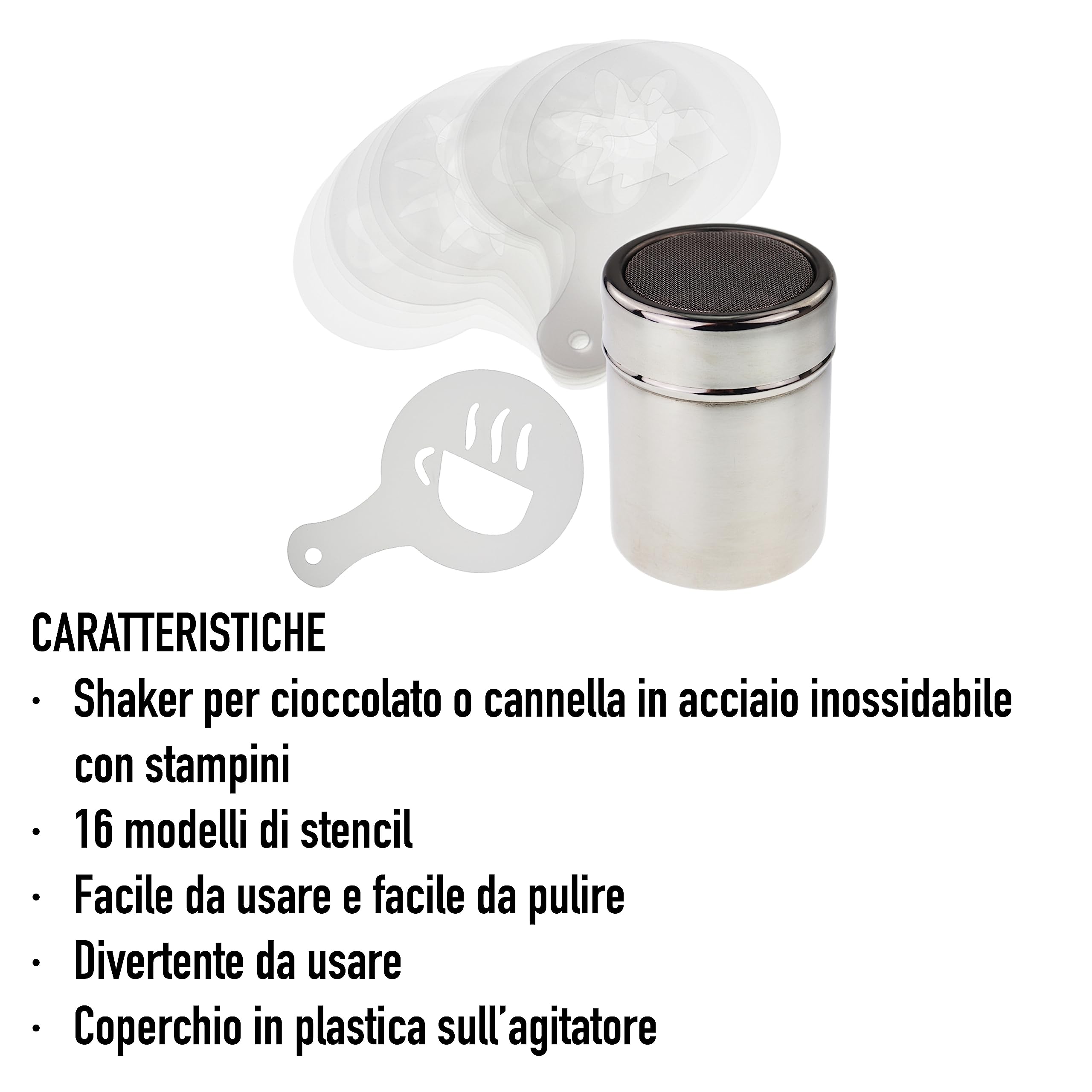 Set Shaker Cioccolato E Stencil Per Caffè - 16 Motivi Per Decorare Cappuccini E Dessert - Foto 5