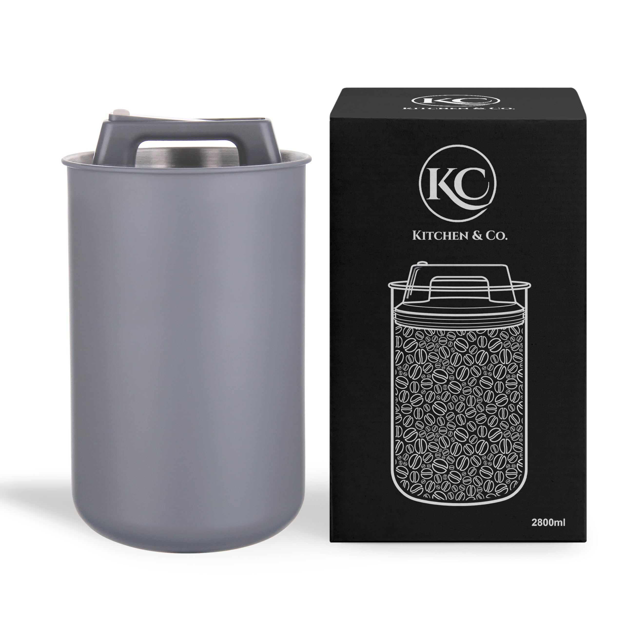 KC Kitchen & Co. Airtight Coffee Canister for 1 kg Coffee Beans, Stainless Steel Storage Jar with Vacuum Lid & Aroma Seal